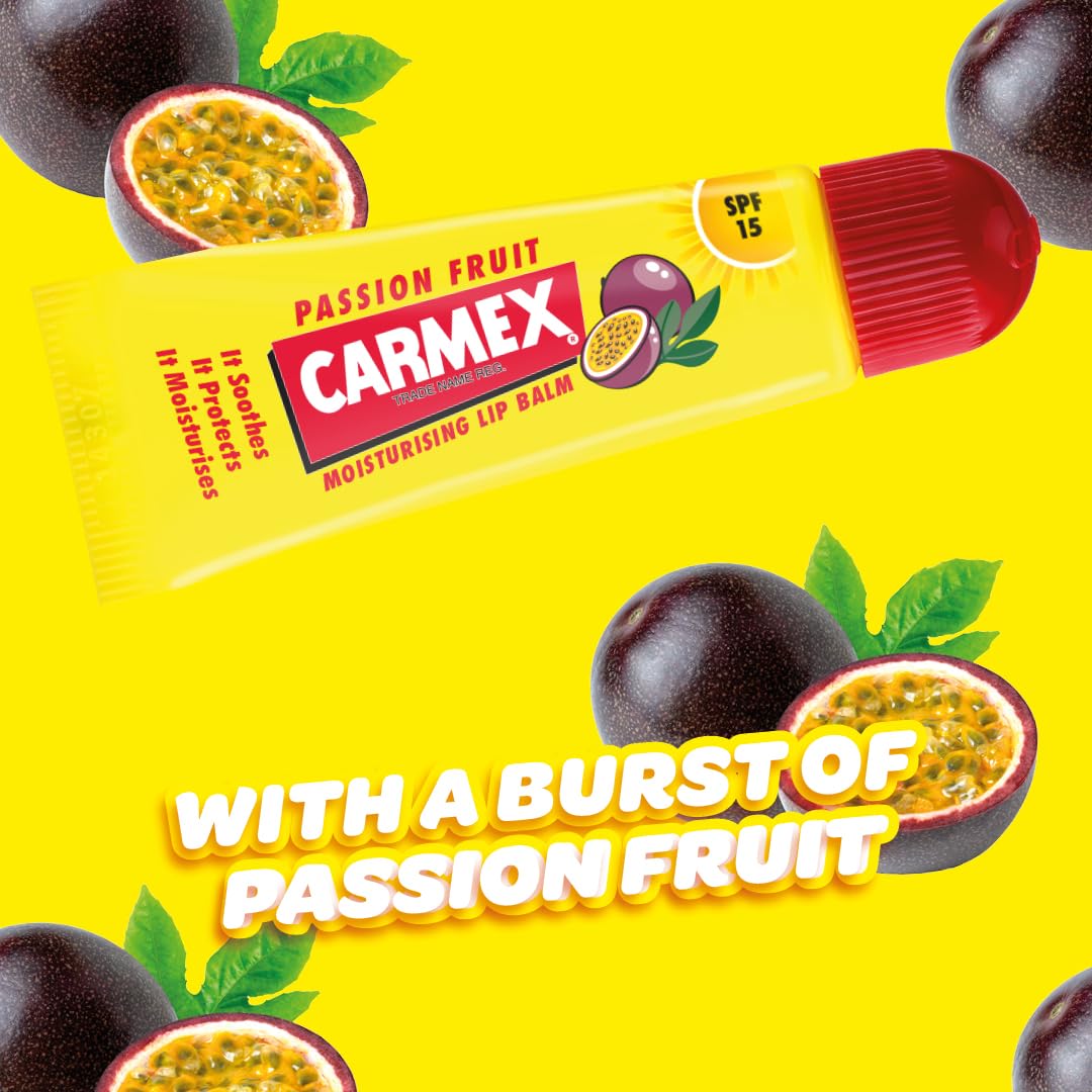 Carmex Passion Fruit Lip Balm Tube with SPF 15 for Sun Protection and Repair 5
