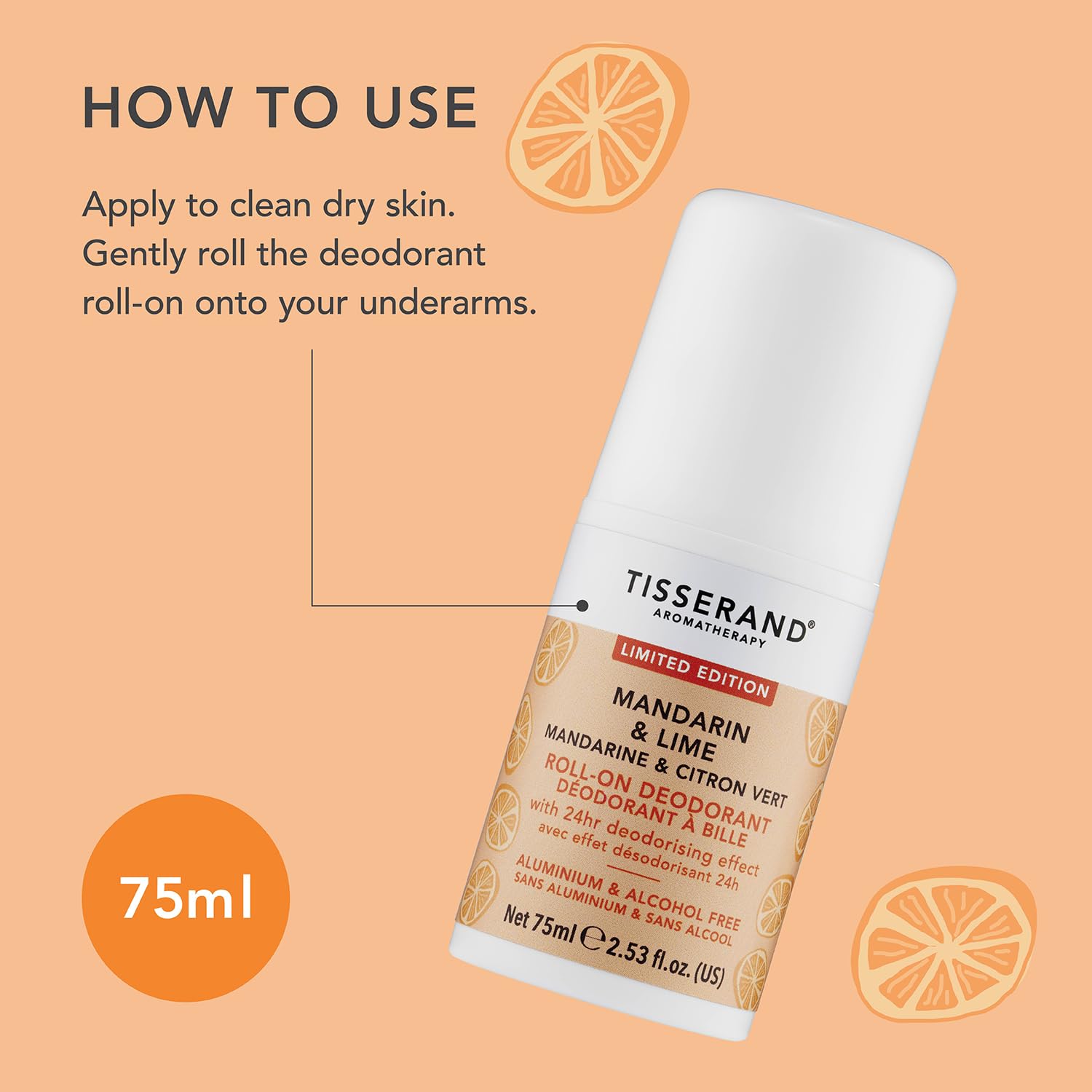 Tisserand Natural Roll-On Deodorant - Mandarin & Lime - Unisex - 24H Protection - 75ml 5