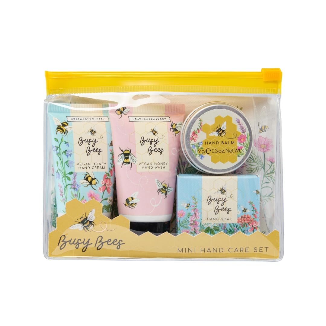Heathcote & Ivory Thyme & Honey Hand Care Set with Pouch (30ml Wash/Cream, 30g Soak, 9g Balm)