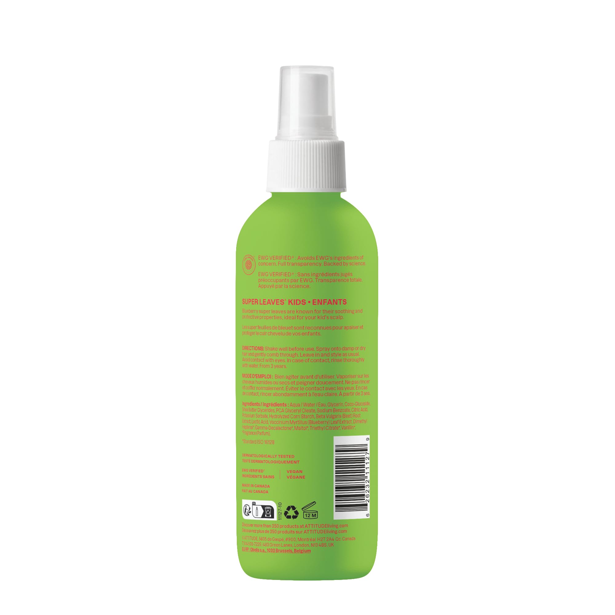 ATTITUDE EWG Verified Kids Hair Detangler Spray, Leave-In, Watermelon & Coco Scent 6