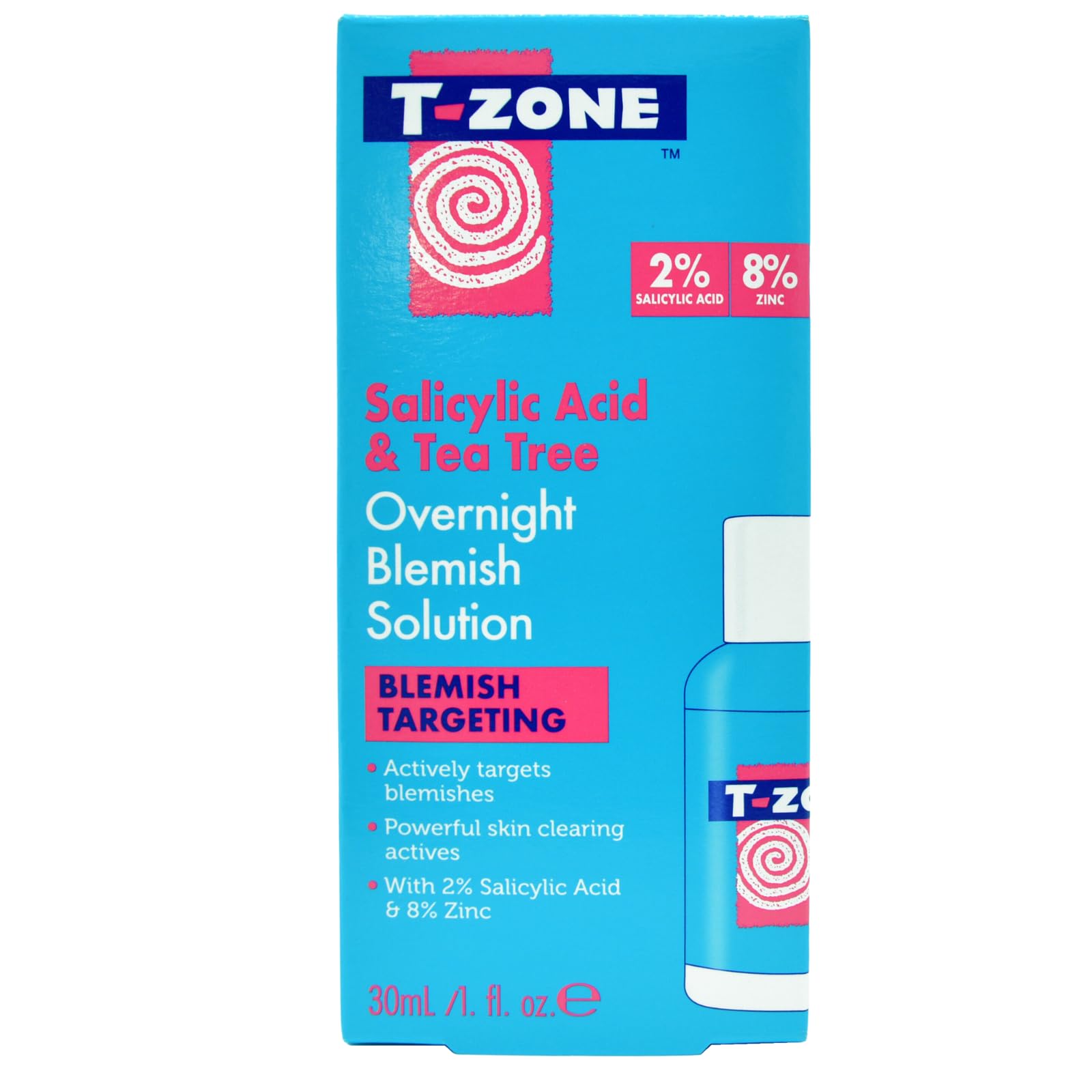 T-Zone Salicylic Acid & Tea Tree Overnight Blemish Solution 30ml - Fast-Acting Spot Treatment