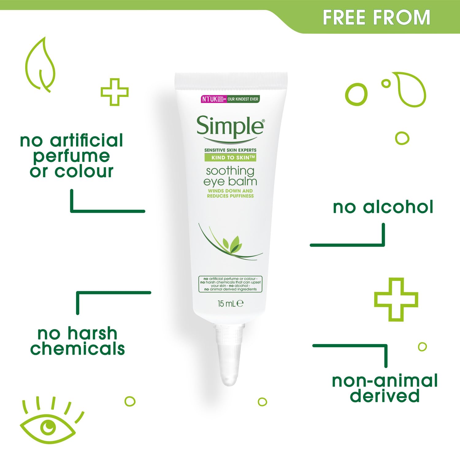 Simple Soothing Eye Balm for Sensitive Skin - Reduces Puffiness (6 x 15 ml) 3