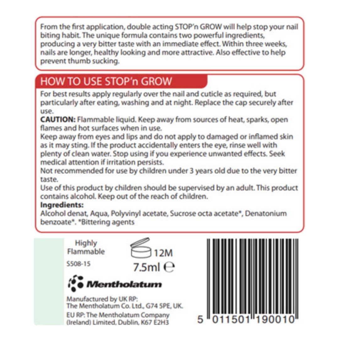 Stop n Grow Stops Nail Biting Deterrent Solution 7.5ml for Longer, Lovelier Nails