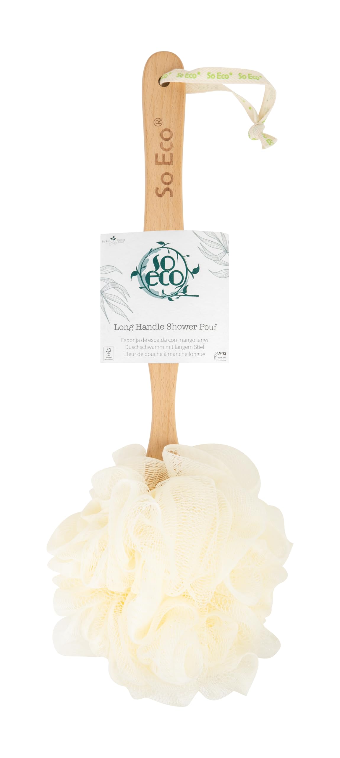 So Eco Long Handle Shower Pouf for Easy Back Cleansing and Exfoliation