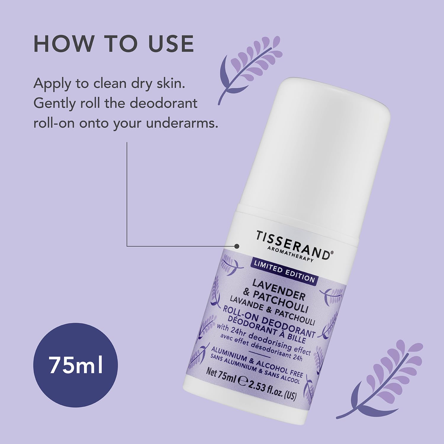 Tisserand Natural Roll-On Deodorant - Lavender & Patchouli - Unisex - 75ml 5