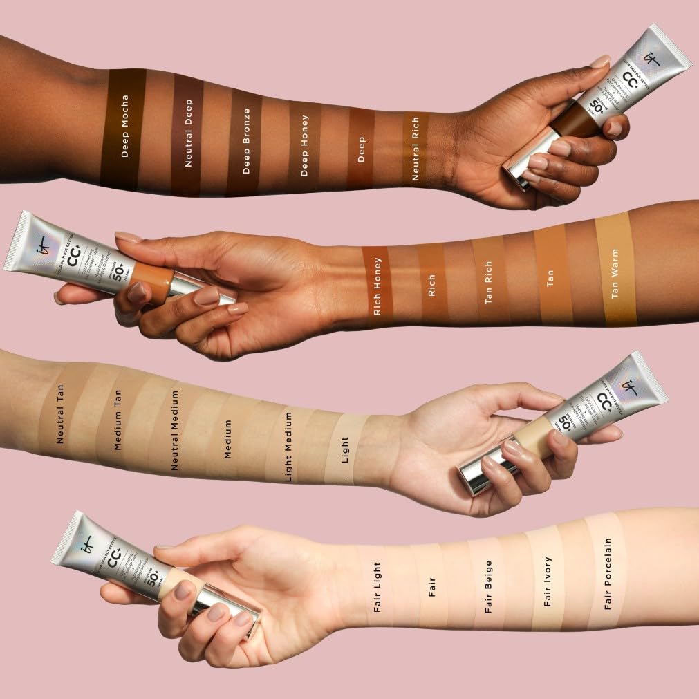 iT Cosmetics Full Coverage Foundation mit LSF 50, angereichert mit Hyaluronsäure und Vitamin E, Your Skin But Better CC+ Cream, Farbton: Medium, 32 ml 7