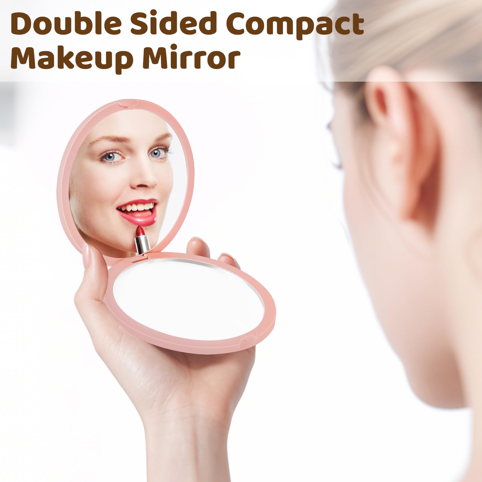 MOXYOY Compact Travel Makeup Mirror with 1X/3X Double-Sided Magnification, Pink