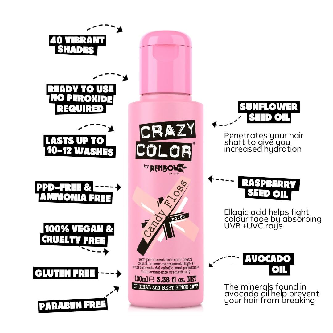Crazy Color Candy Floss Semi-Permanent Hair Dye Duo - Vegan, Conditioning Pink Color 4
