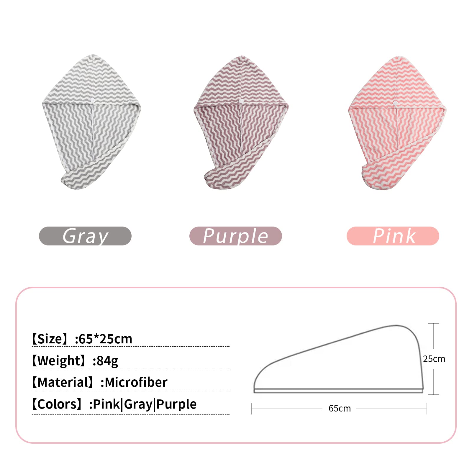 Good Nite 3 Pack Microfibre Hair Towel Wrap - Super Absorbent & Quick Drying