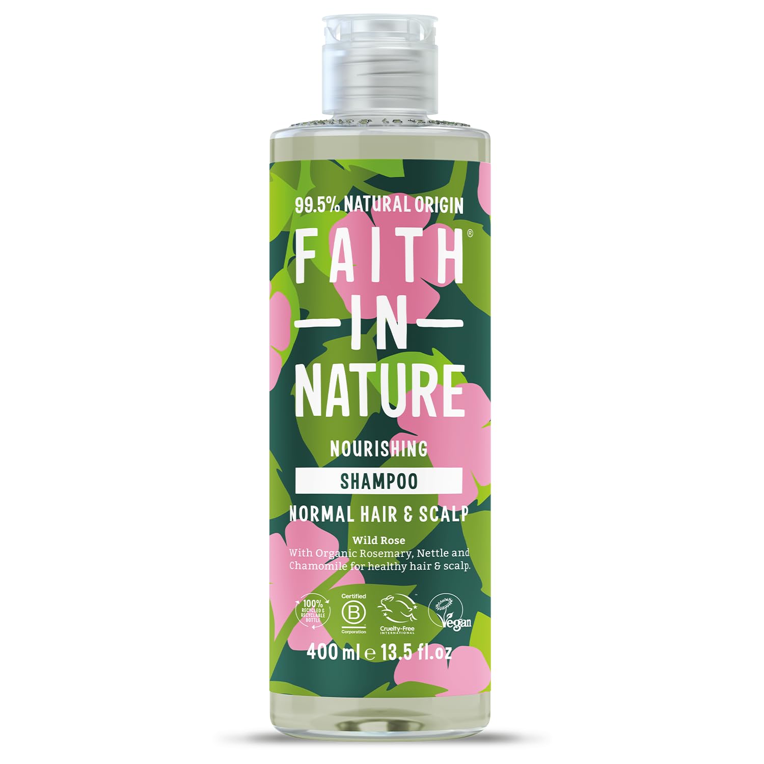Faith In Nature Wild Rose Nourishing Shampoo for Normal Hair & Scalp, Vegan, 400ml