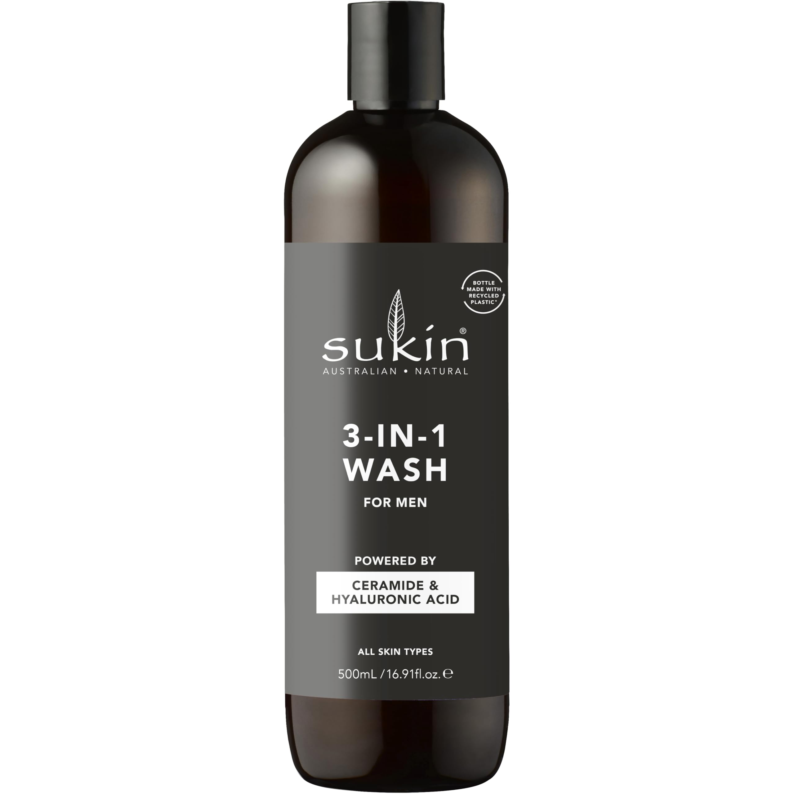 Sukin Men's 3 in 1 Wash - Hydrates Face, Hair and Body with Ceramide