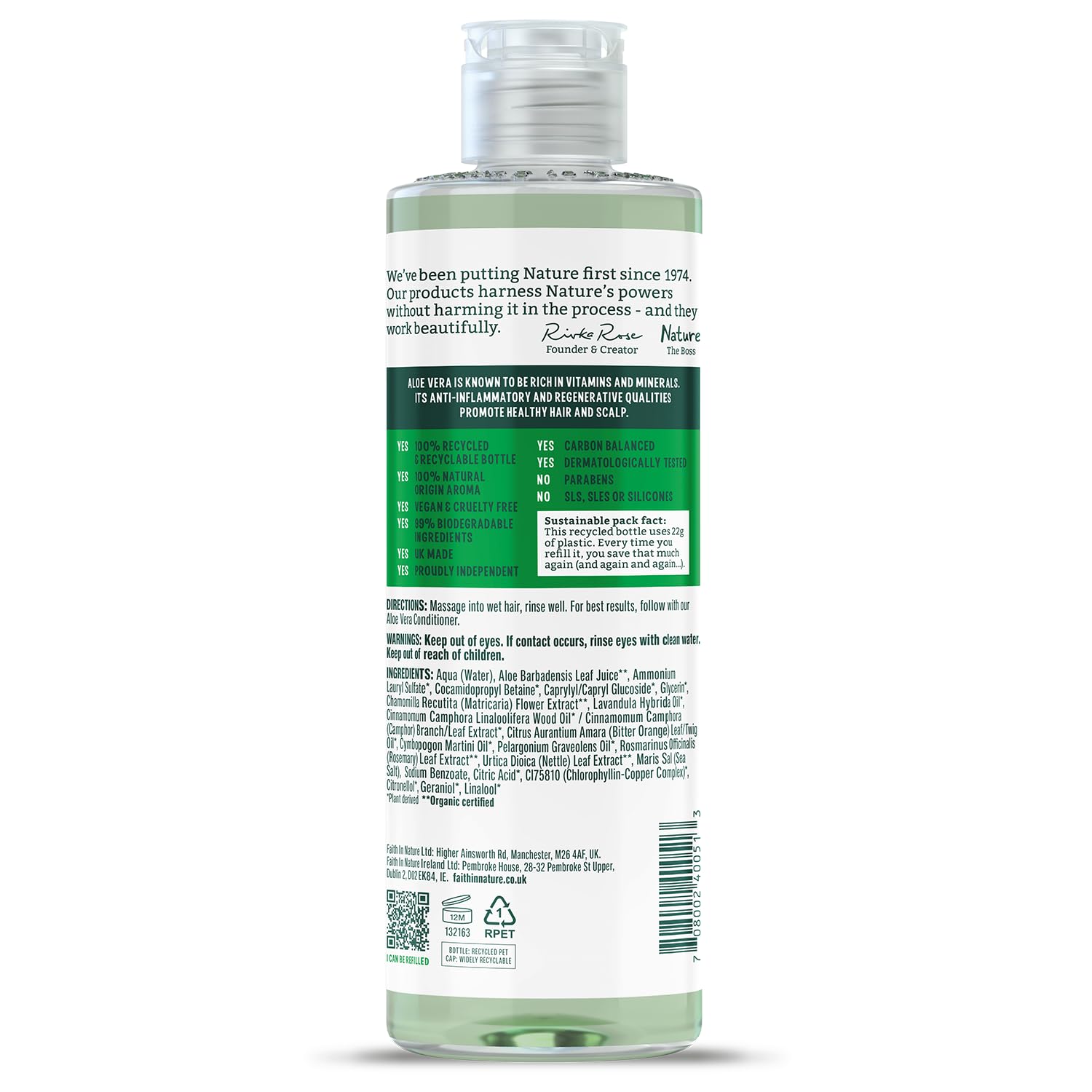 Faith In Nature Organic Aloe Vera Shampoo for Normal Hair & Scalp, Vegan, Cruelty Free, 400ml