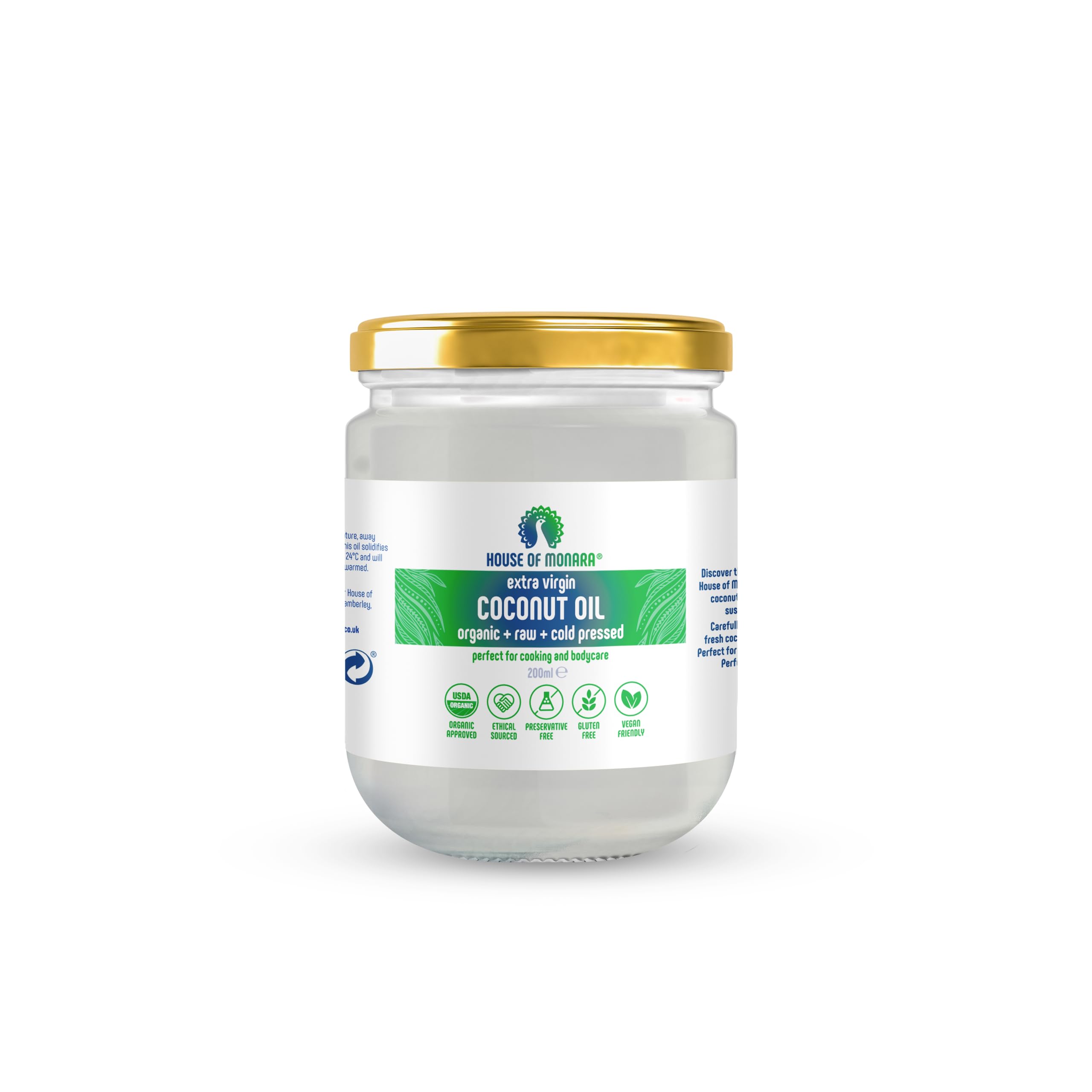 House of Monara Organic Extra Virgin Coconut Oil Pure, Raw and Cold Pressed 200 ml