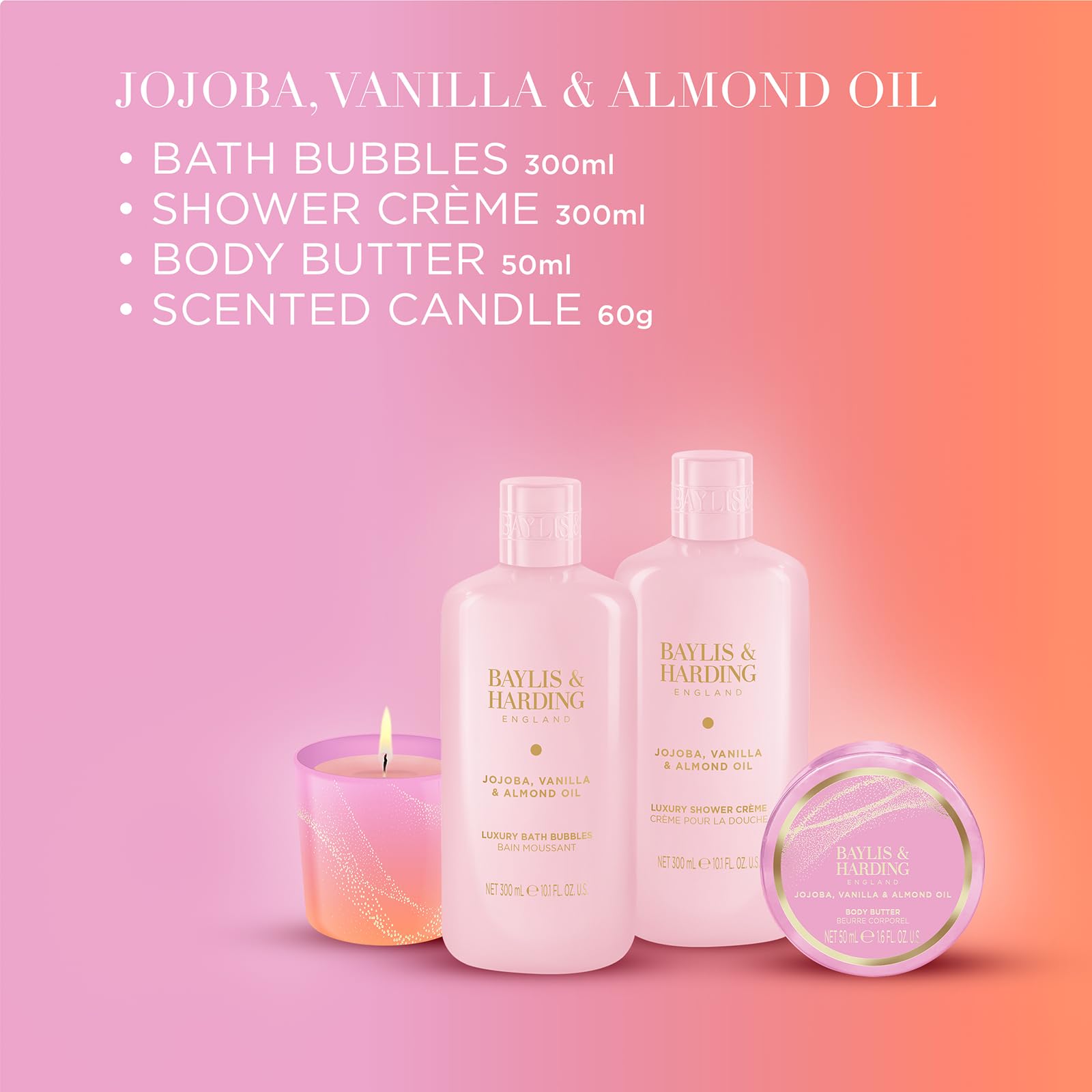 Baylis &amp; Harding Jojoba-, Vanille- und Mandelöl-Geschenkset mit Kerzenlicht, verpackt - vegan (1 Stück) 3