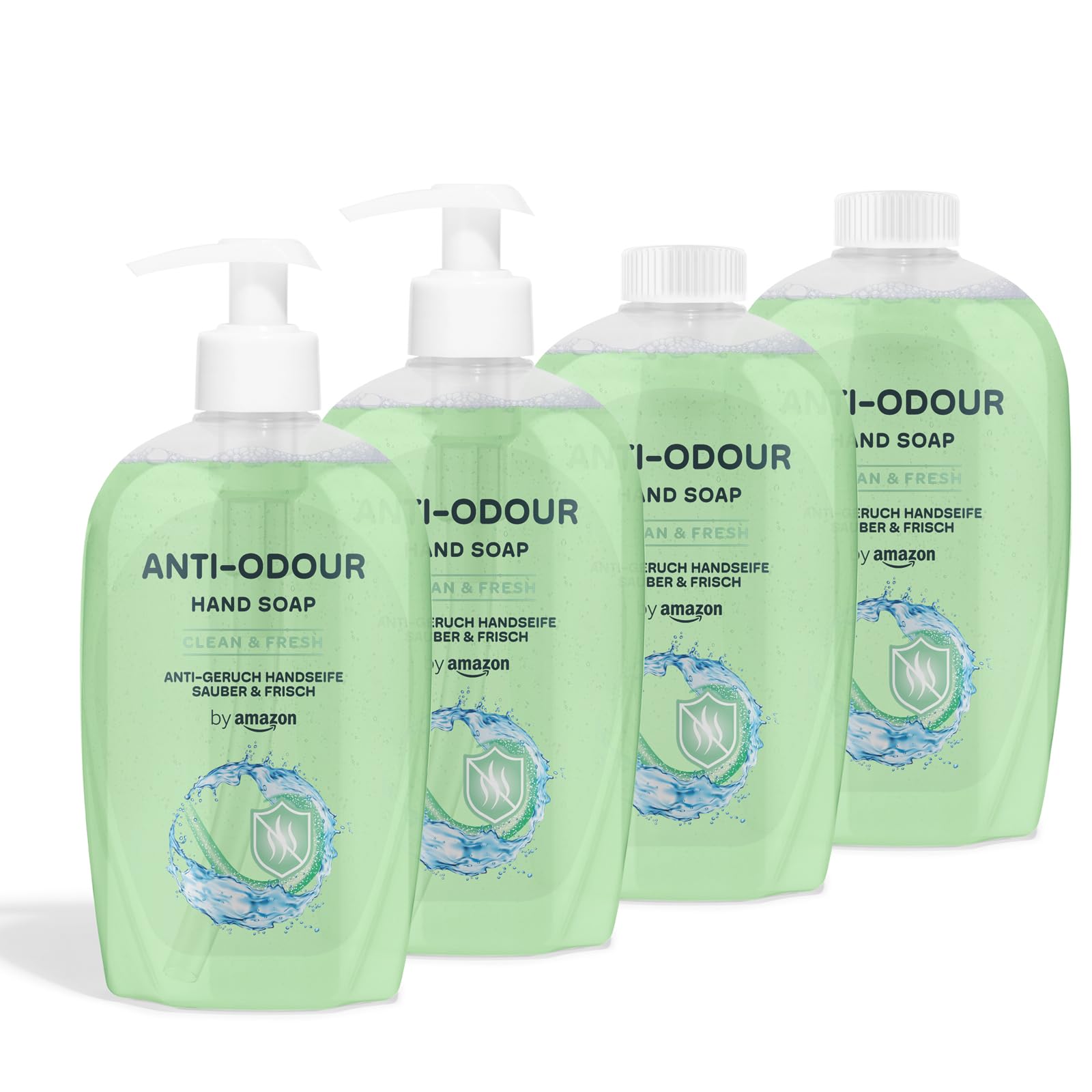 by Amazon Anti-Odour Hand Soap Lemon & Mint - 4 x 500ml Pack with Refills