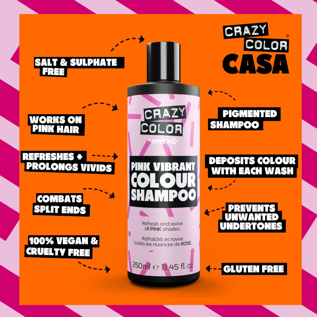 Crazy Color Vegan Pink Shampoo for Pink Hair | Sulphate Free Colour Protect & Maintain | 250ml 3