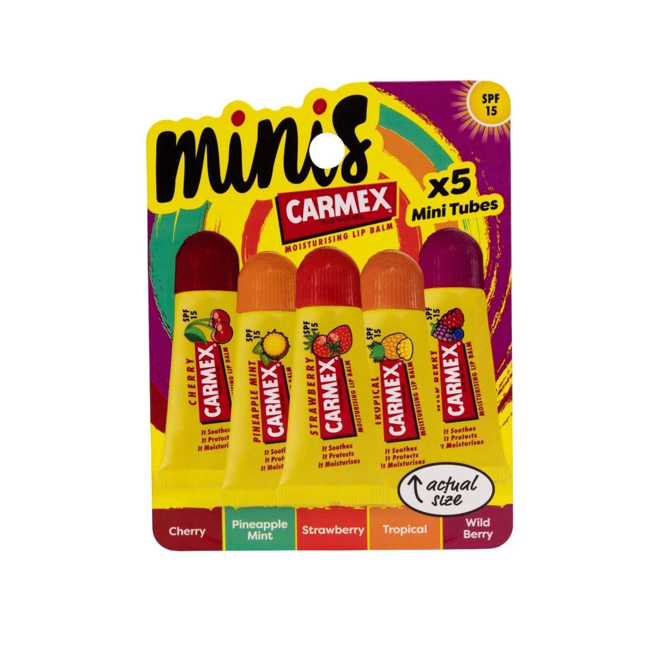 Carmex Mini Scented Lip Balm 5-Pack with SPF 15 | Cherry, Strawberry, Tropical Flavors 1