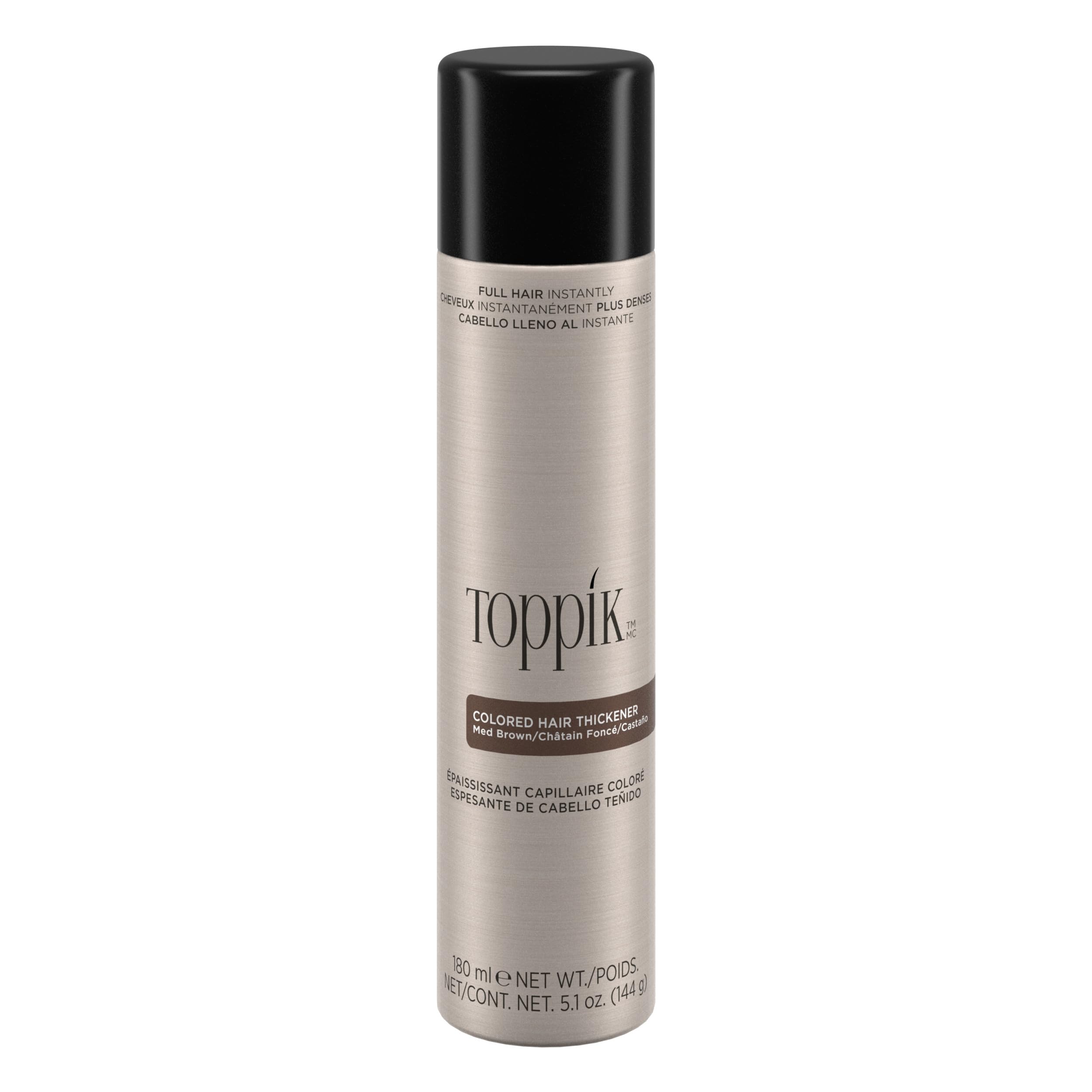 TOPPIK Coloured Hair Thickener Spray, Medium Brown for Thinning Hair, 180ml