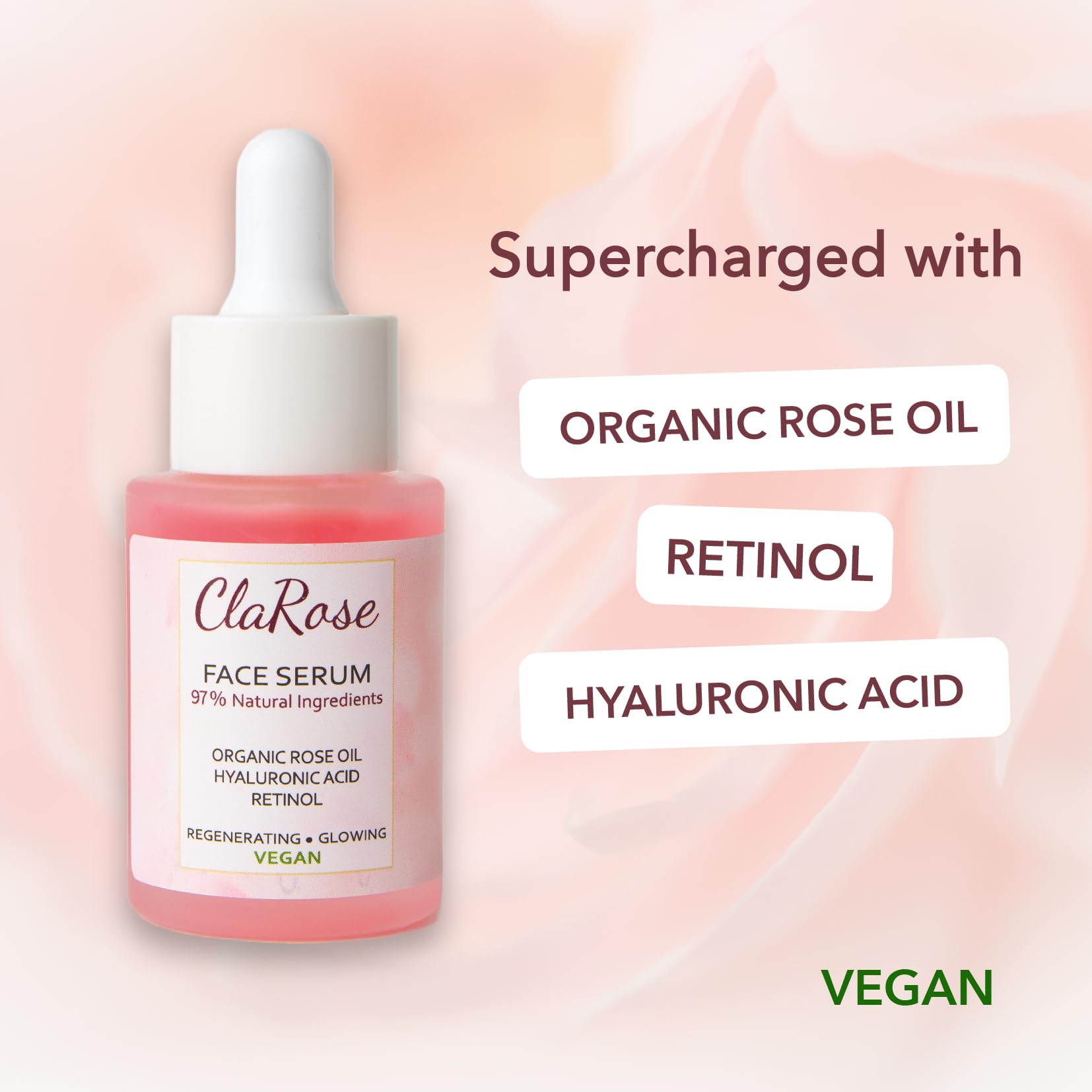 ClaRose Anti-ageing Face Serum with Hyaluronic Acid, Retinol & Organic Rose Oil 3