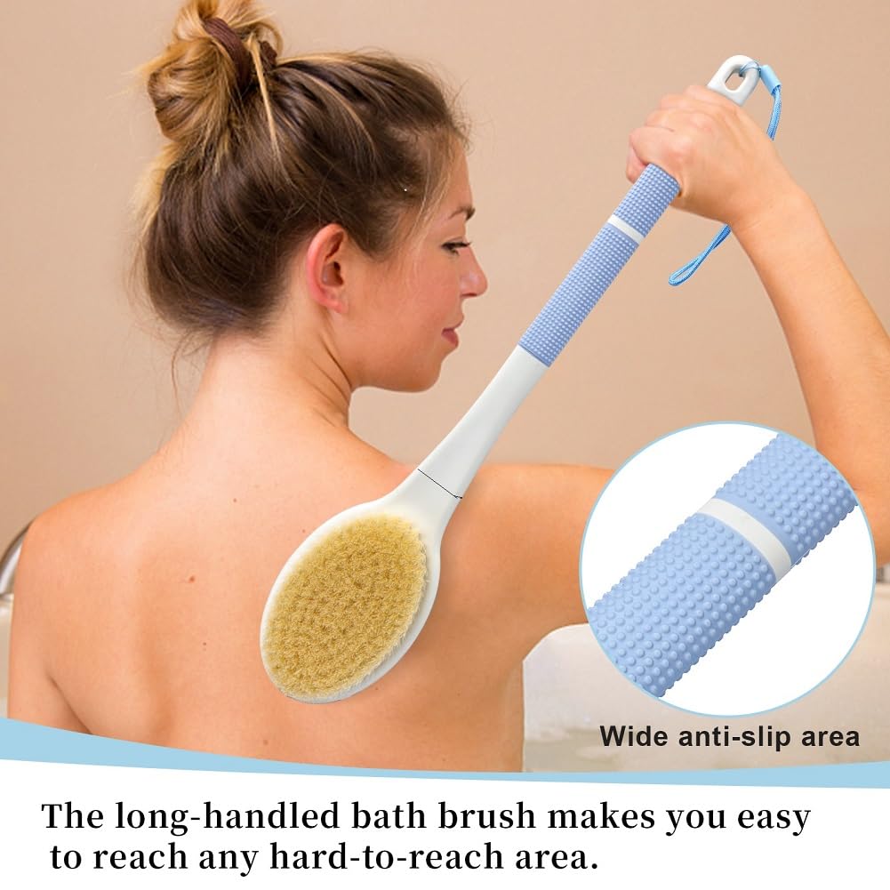 HORJOR Double-Sided Back Scrubber Brush with Long Non-Slip Handle - Wet/Dry Use 6