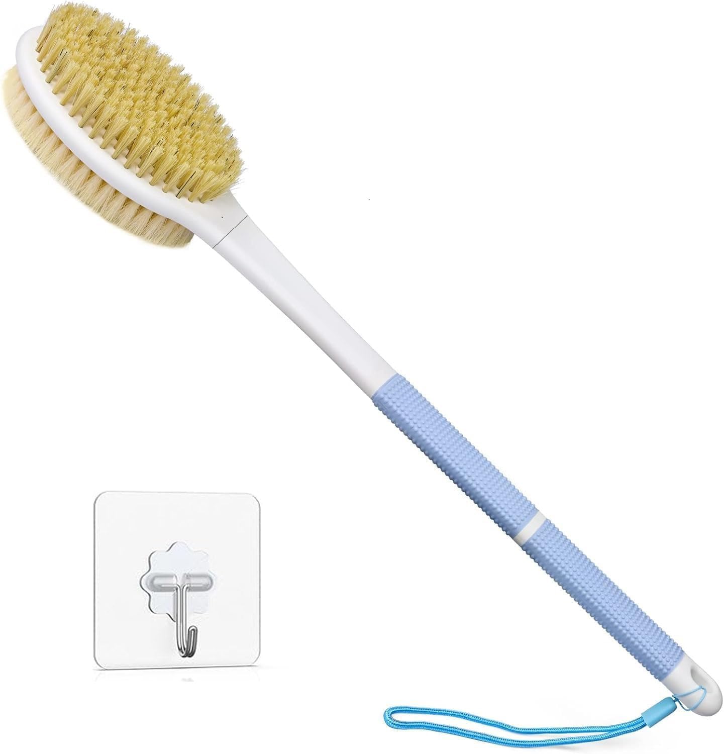 HORJOR Double-Sided Back Scrubber Brush with Long Non-Slip Handle - Wet/Dry Use
