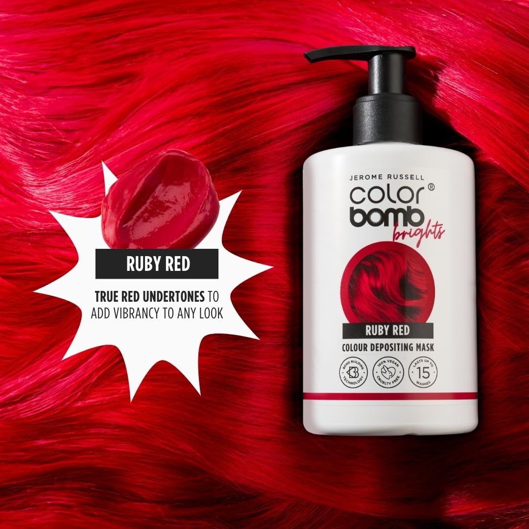 Jerome Russell Colour Bomb Brights Ruby Red Colour Depositing Hair Mask - 300 ml 3