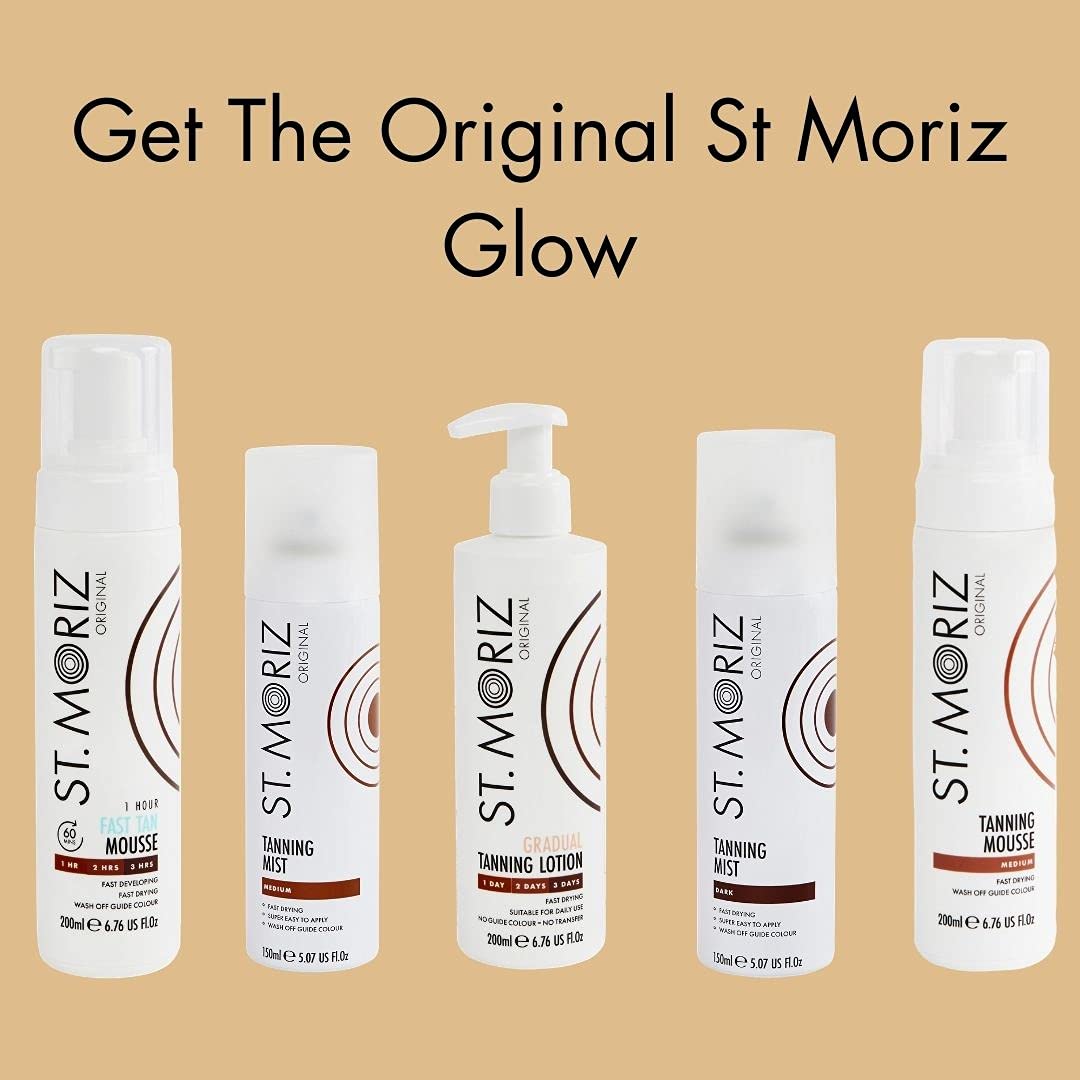 St. Moriz Original Selbstbräunungsspray in Medium | Schnelltrocknendes, veganes Selbstbräunungsspray | Sofort abwaschbare Farbanleitung für einen goldenen Teint | Dermatologisch getestet | Vegan | Tierversuchsfrei | 150 ml 5