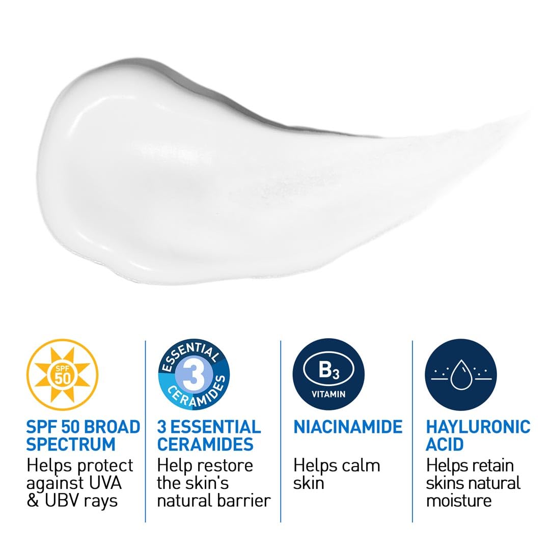 CeraVe AM Facial Moisturising Lotion SPF 50 for Normal to Dry Skin 52ml with UV Protection 4