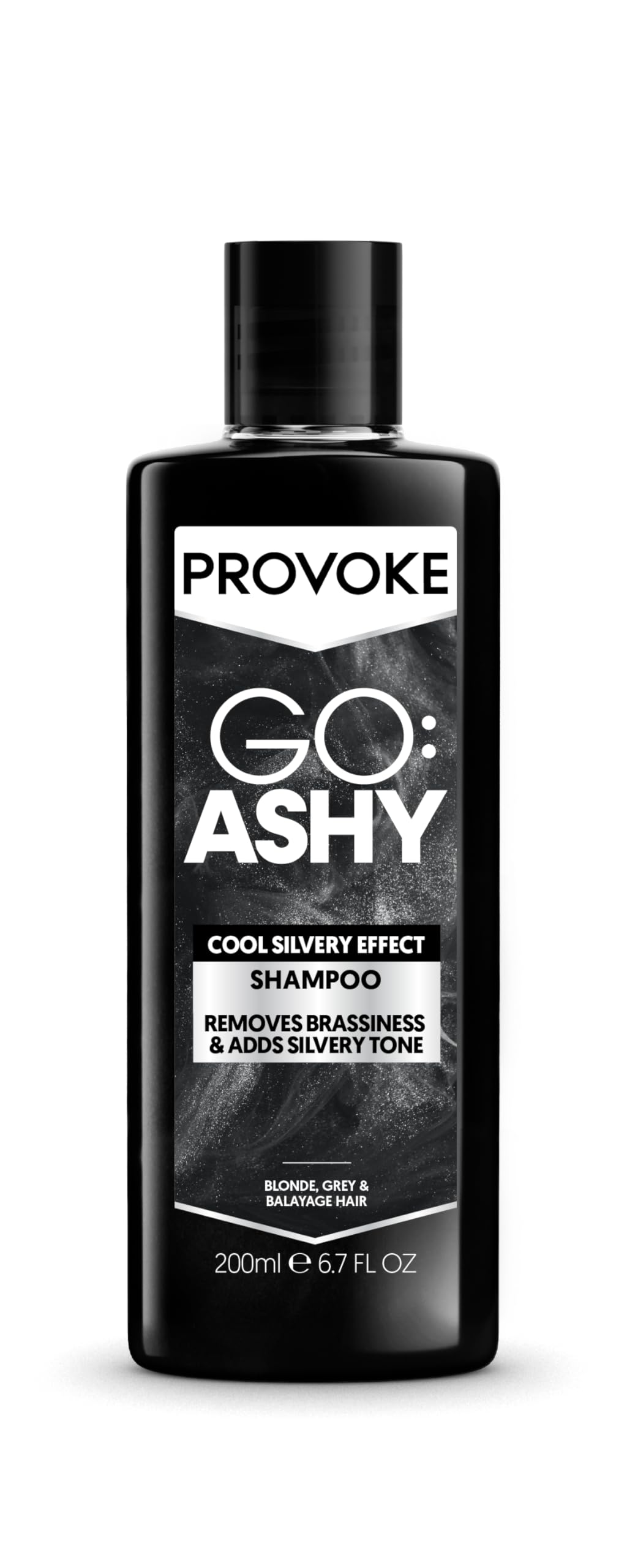 PROVOKE Go Ashy Shampoo 200ml, entfernt Gelbstich und verleiht dem Haar einen silbrigen Ton. Formuliert mit Triple Toning Technology, verwandelt warmes und gelbstichiges Haar in kühles und aschiges Haar.
