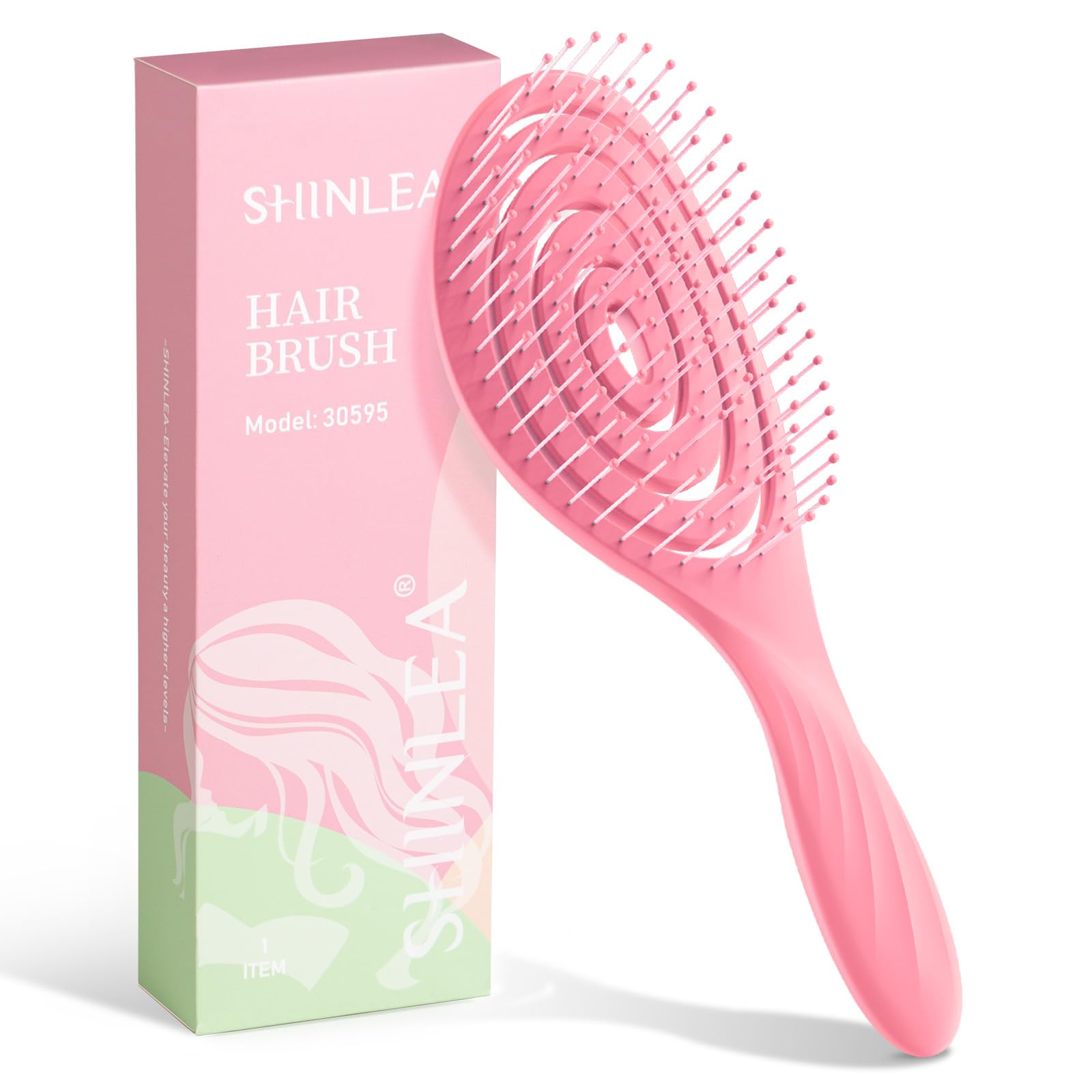 SHINLEA Entwirrungsbürste, Spiralbürste zum Entwirren nasser Haare für Frauen, Männer und Kinder, Belüftete Entwirrungsbürste zum Föhnen, Gleitet mühelos durch Knoten für alle Haartypen (Pink)