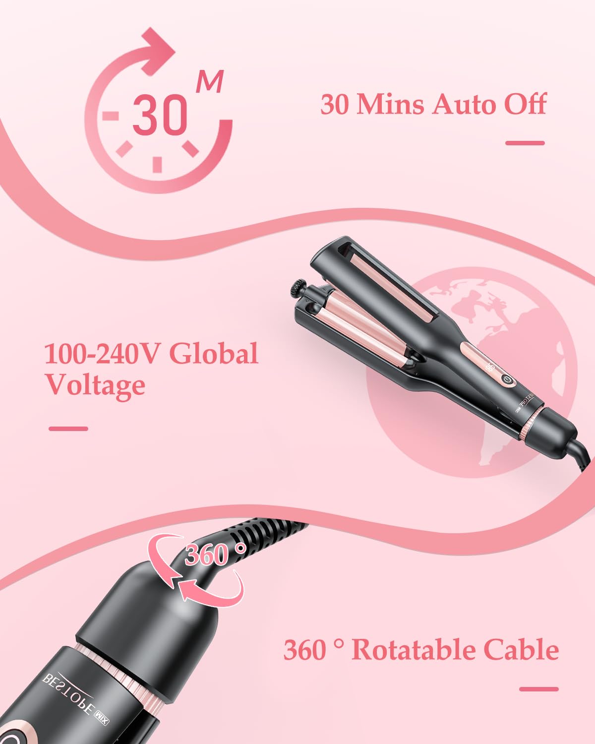 BESTOPE MIX 4-In-1 Adjustable Wave Curling Iron - 22/25/32/38mm Ionic Beach Waver 8