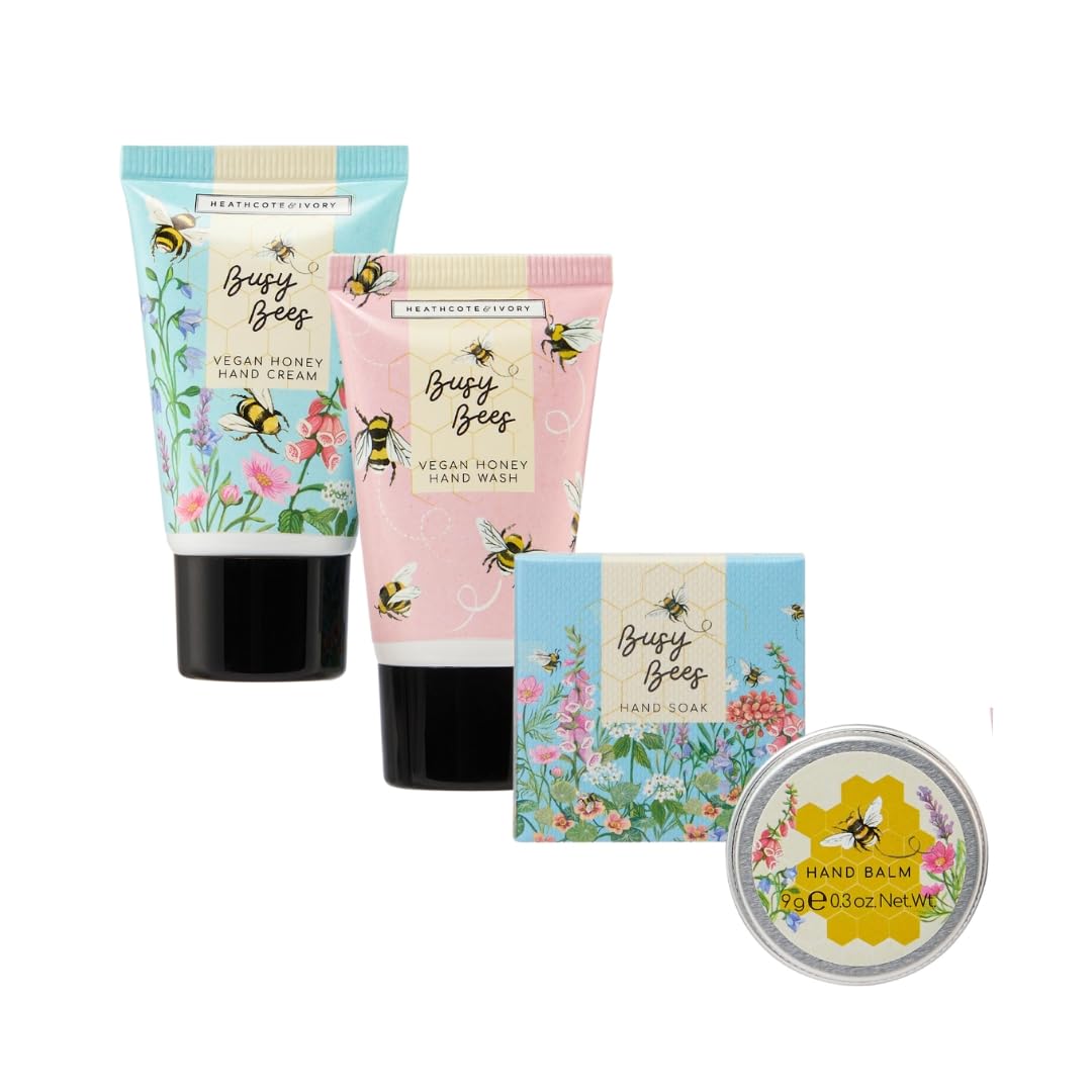 Heathcote & Ivory Thyme & Honey Hand Care Set with Pouch (30ml Wash/Cream, 30g Soak, 9g Balm)