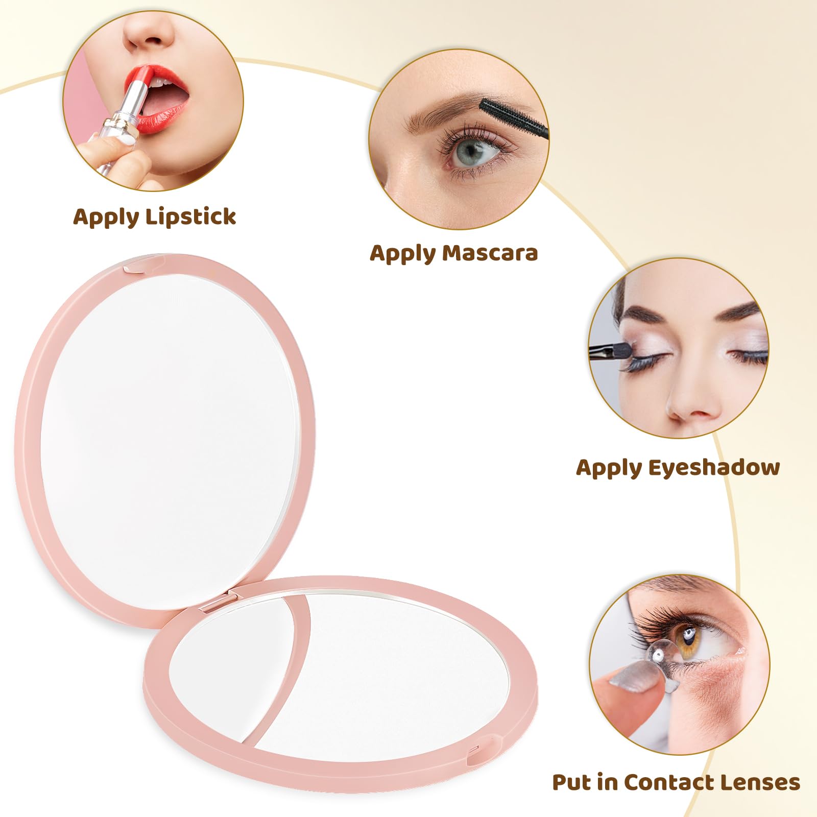 MOXYOY Compact Travel Makeup Mirror with 1X/3X Double-Sided Magnification, Pink 4