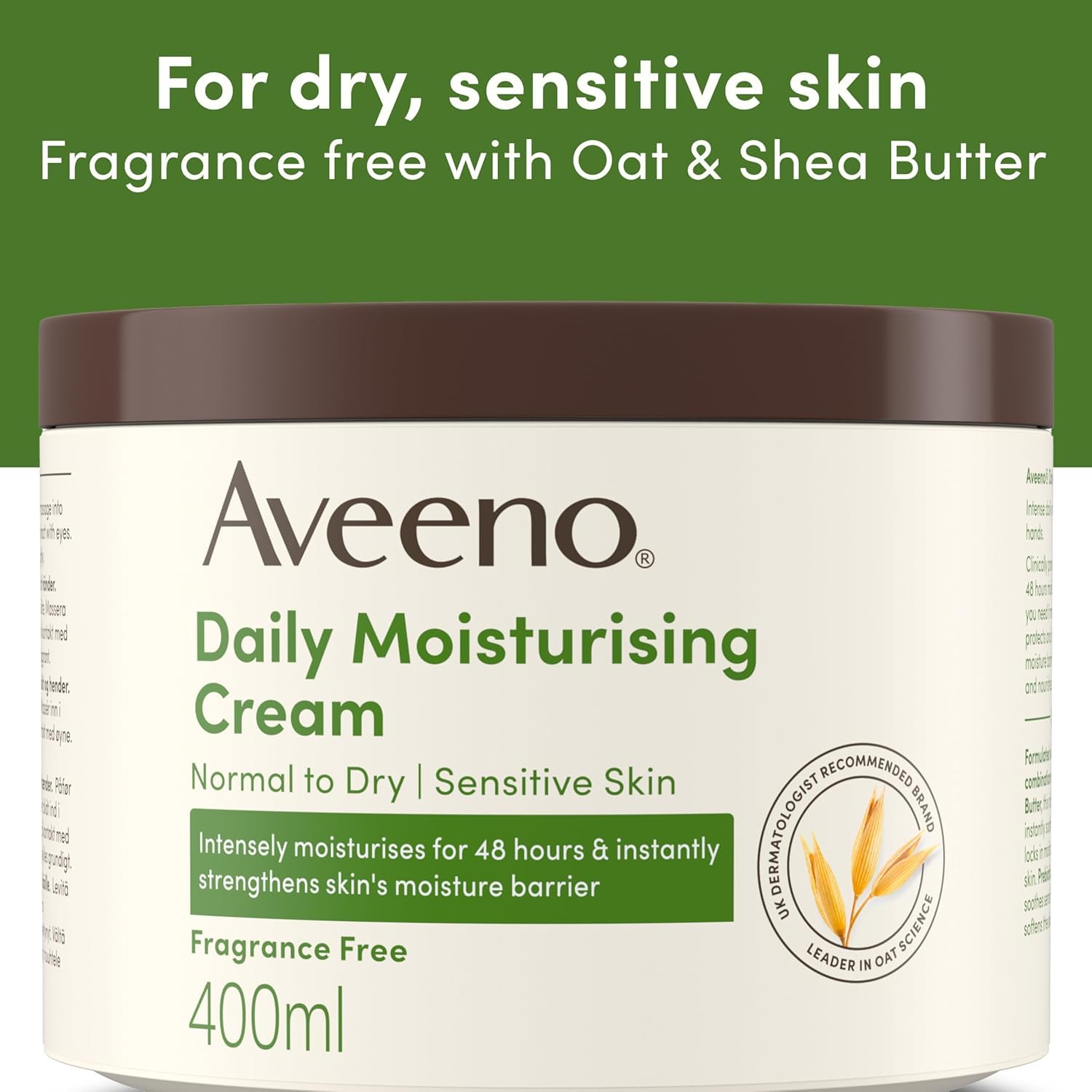 Aveeno Daily Moisturising Cream 400ml - Fragrance-Free for Dry, Sensitive Skin 3