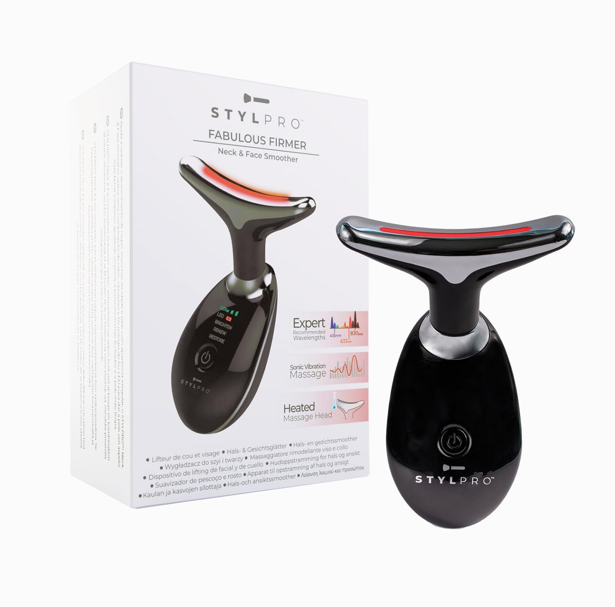 STYLPRO Fabulous Firmer LED Face & Neck Massager with Triple Light Therapy