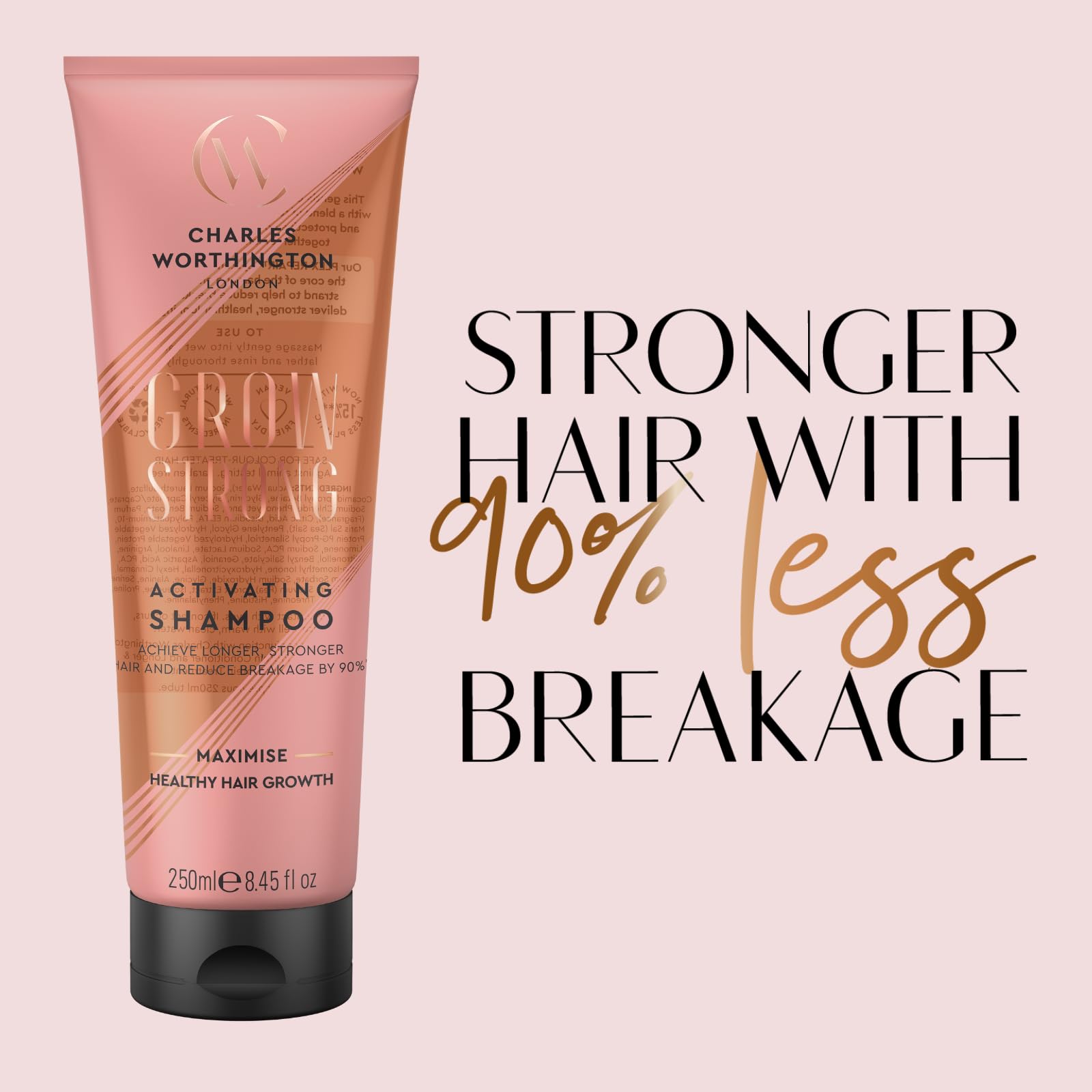 Charles Worthington Grow Strong Activating Shampoo with Pea Sprout Extract for Hair Growth