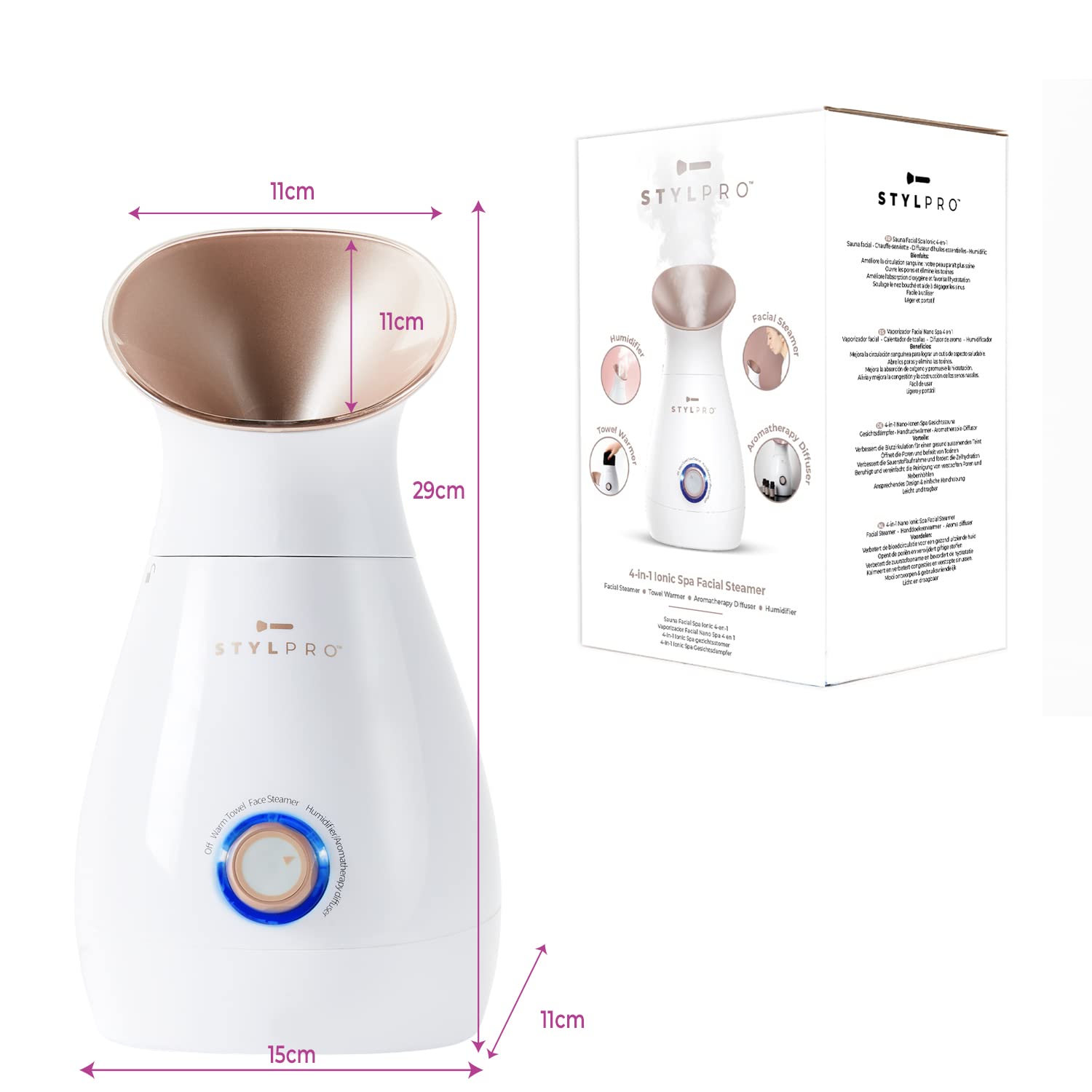 STYLPRO 4-in-1 Ionic Facial Steamer, Humidifier, Diffuser, and Towel Warmer 6