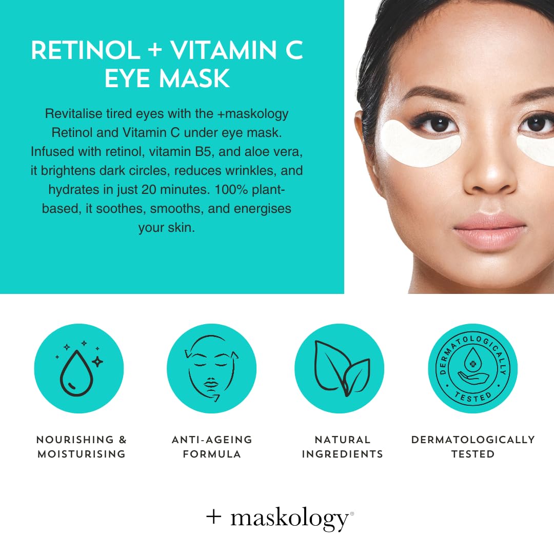 MASKOLOGY Retinol + Vitamin C Professional Under Eye Mask Patches for Brightening and Fine Lines 4