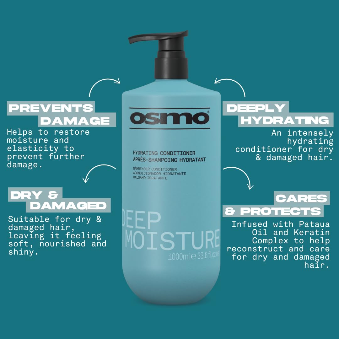 OSMO Deep Moisture Conditioner with Keratin Complex & Pataua Oil for Dry, Damaged Hair 1000ml