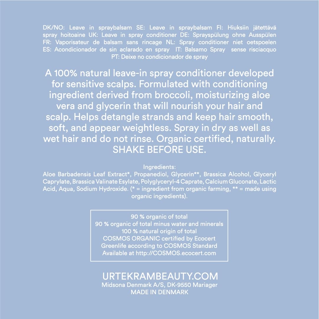 Urtekram Fragrance Free Spray Conditioner - 100% Natural, Aloe Vera, Sensitive Scalp Care, 250ml 6