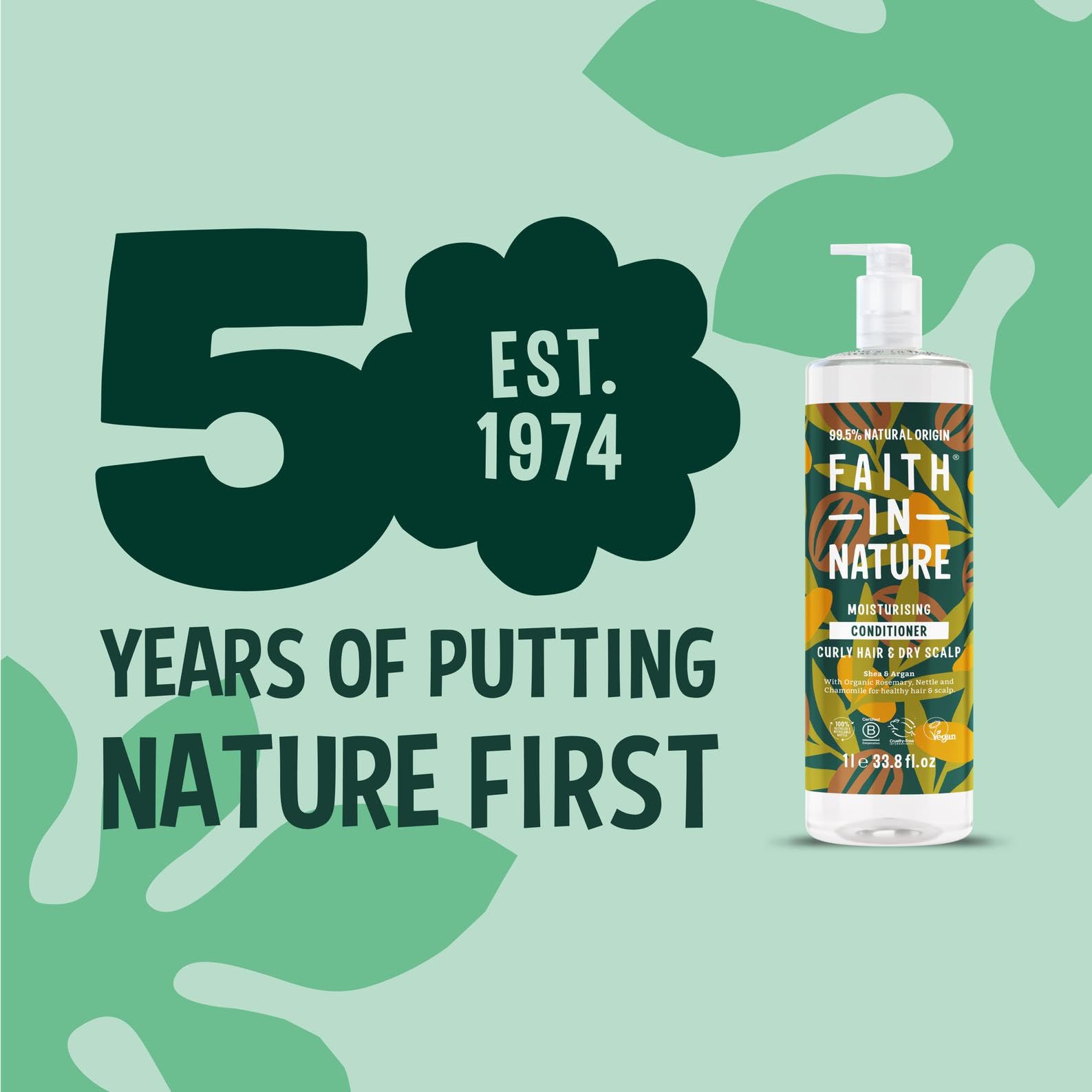Faith In Nature 1L Natürlicher Shea- &amp; Argan-Conditioner, Feuchtigkeitsspendend für lockiges Haar und trockene Kopfhaut, Vegan &amp; Tierversuchsfrei, Ohne SLS, Silikone oder Parabene, Familiengröße 2