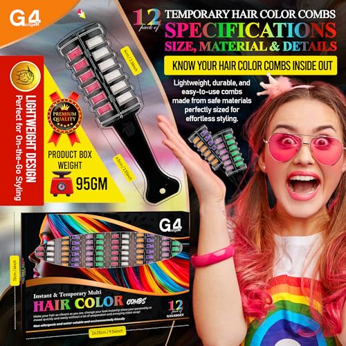 G4GADGET 2-in-1 Hair Chalk Comb Set - 12 Vibrant Temporary Hair Colours 4