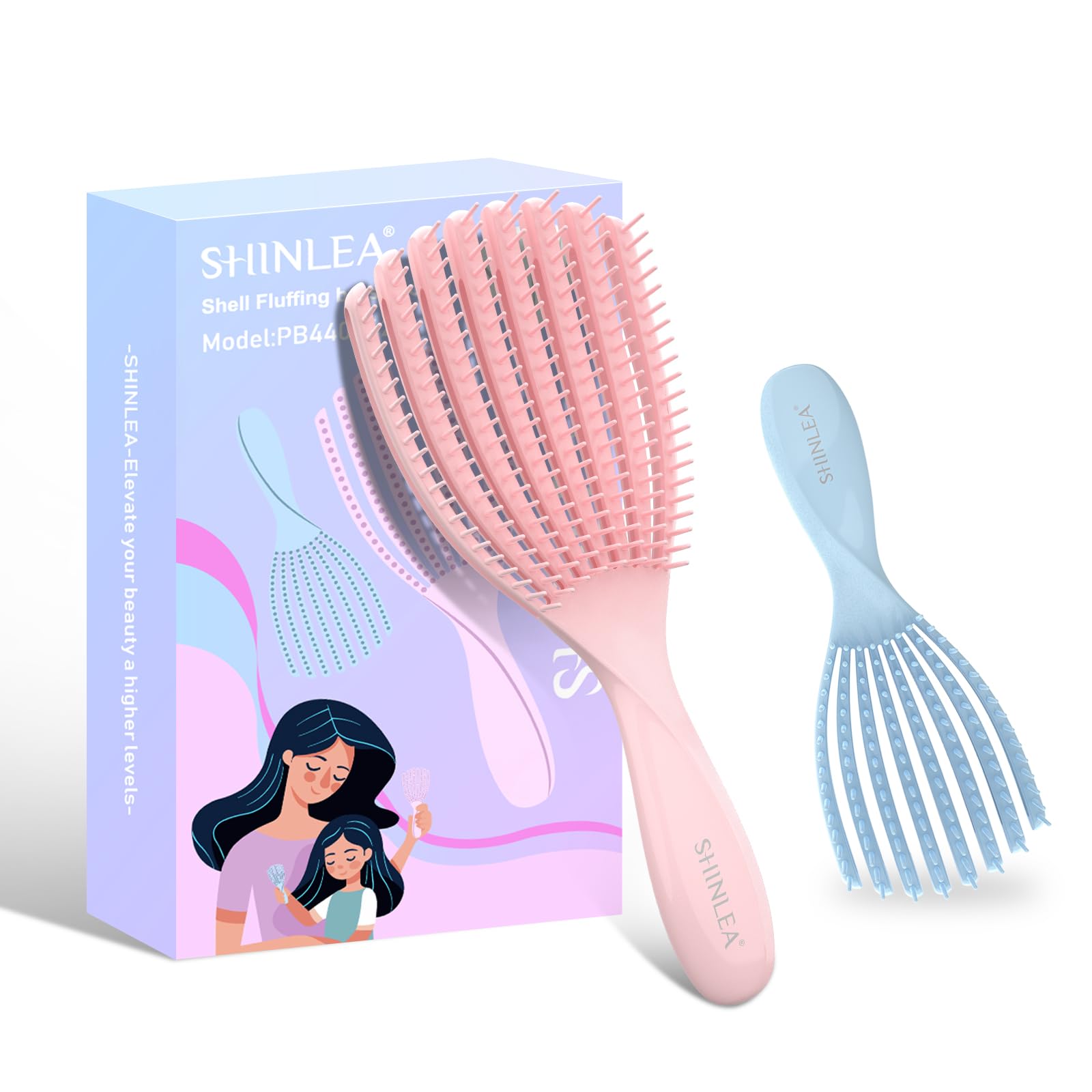 SHINLEA 2 Pcs Detangle Hair Brush Set for Wet & Dry Hair - Reduces Breakage