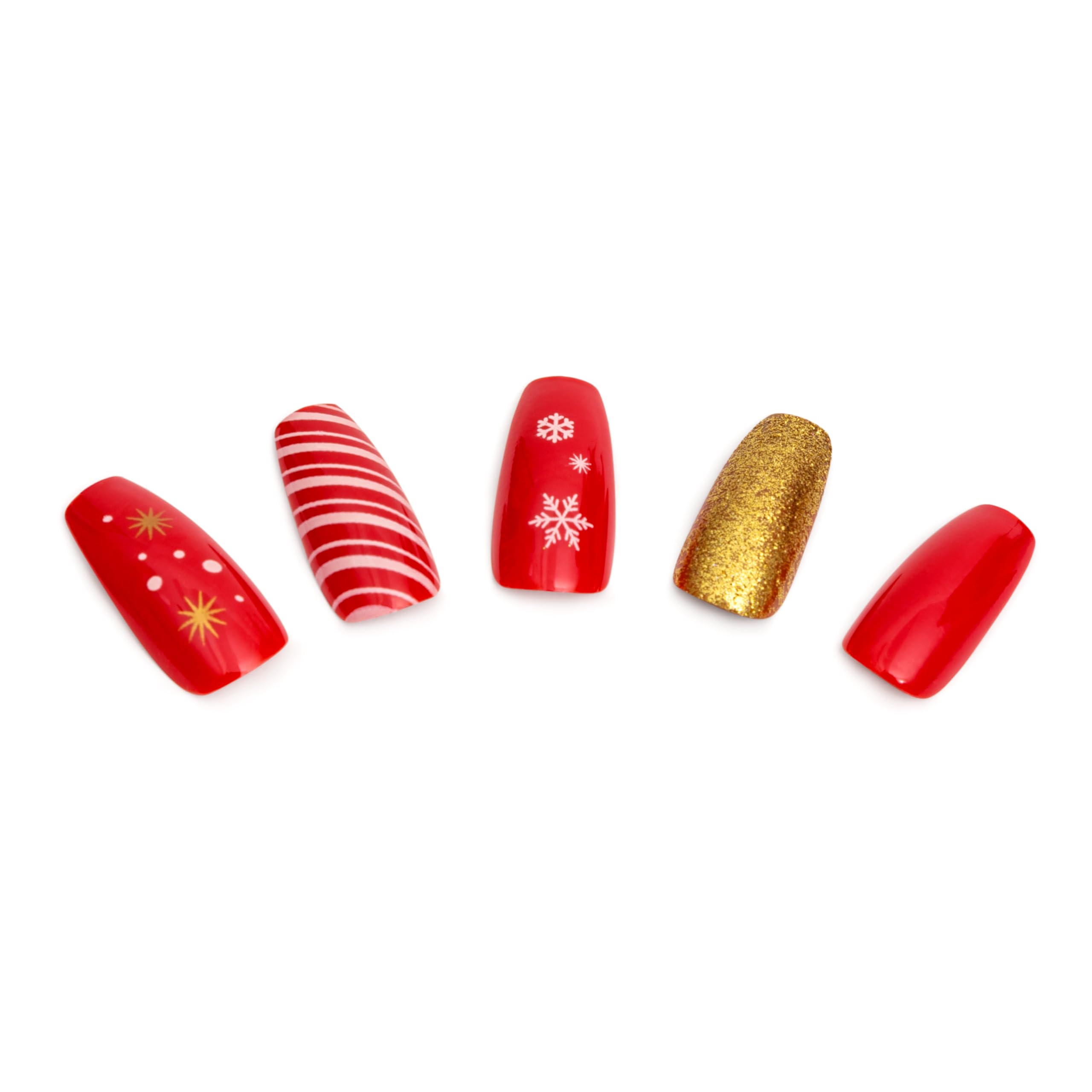 Kokomo 24pc Christmas False Nails - Red & Gold Festive Design with Glue 5