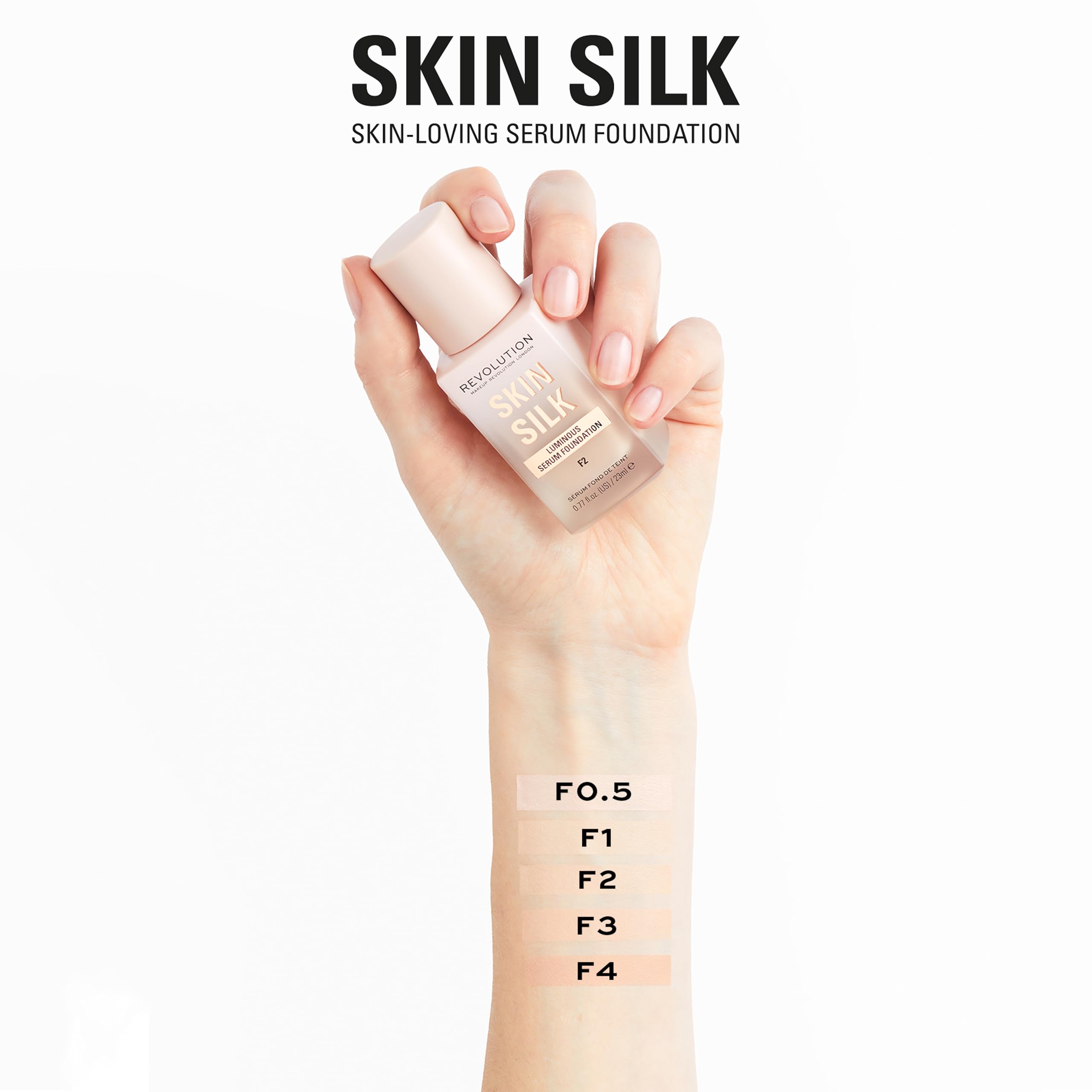 Makeup Revolution Skin Silk Serum Foundation F3 Light to Medium Coverage with Hyaluronic Acid 23ml 7