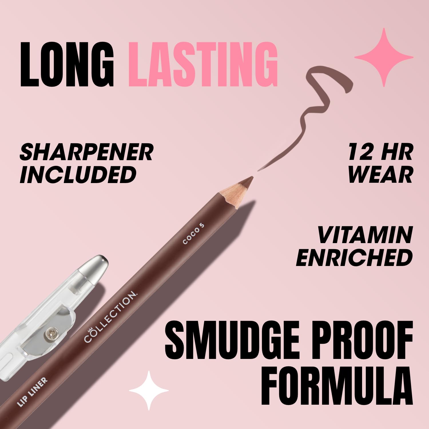 Collection Cosmetics Langanhaltender Lipliner-Stift mit Anspitzer, Coco 4
