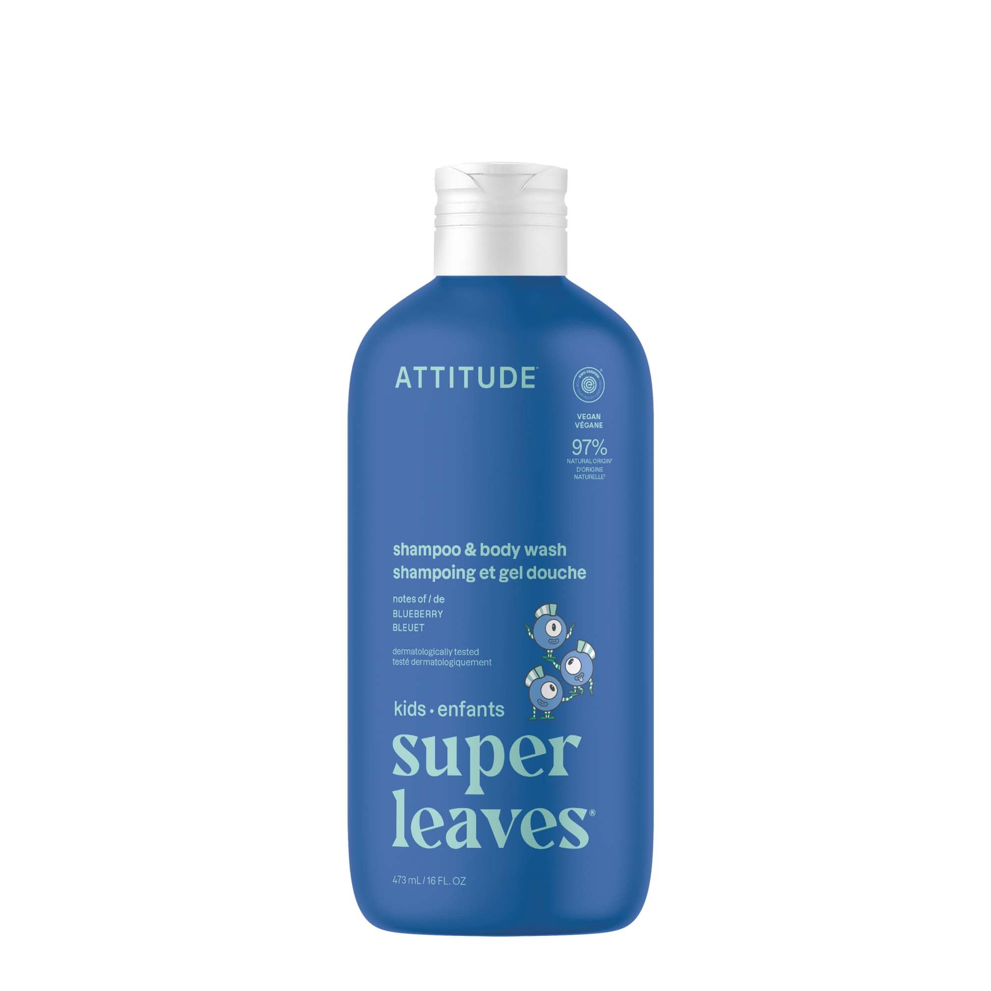 ATTITUDE EWG VERIFIED Kids 2-in-1 Shampoo and Body Wash, Blueberry, Plant and Mineral Based, 473 mL