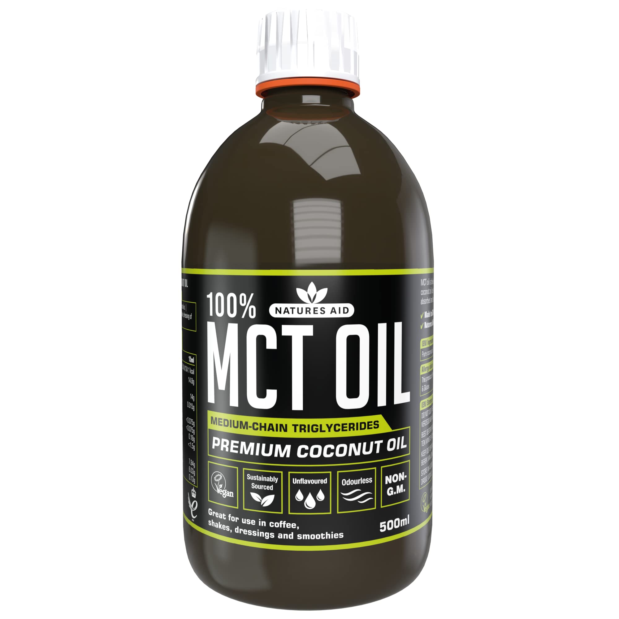 Natures Aid 100% MCT Oil from Coconut Oil for Energy Boost, Keto Friendly (500ml)