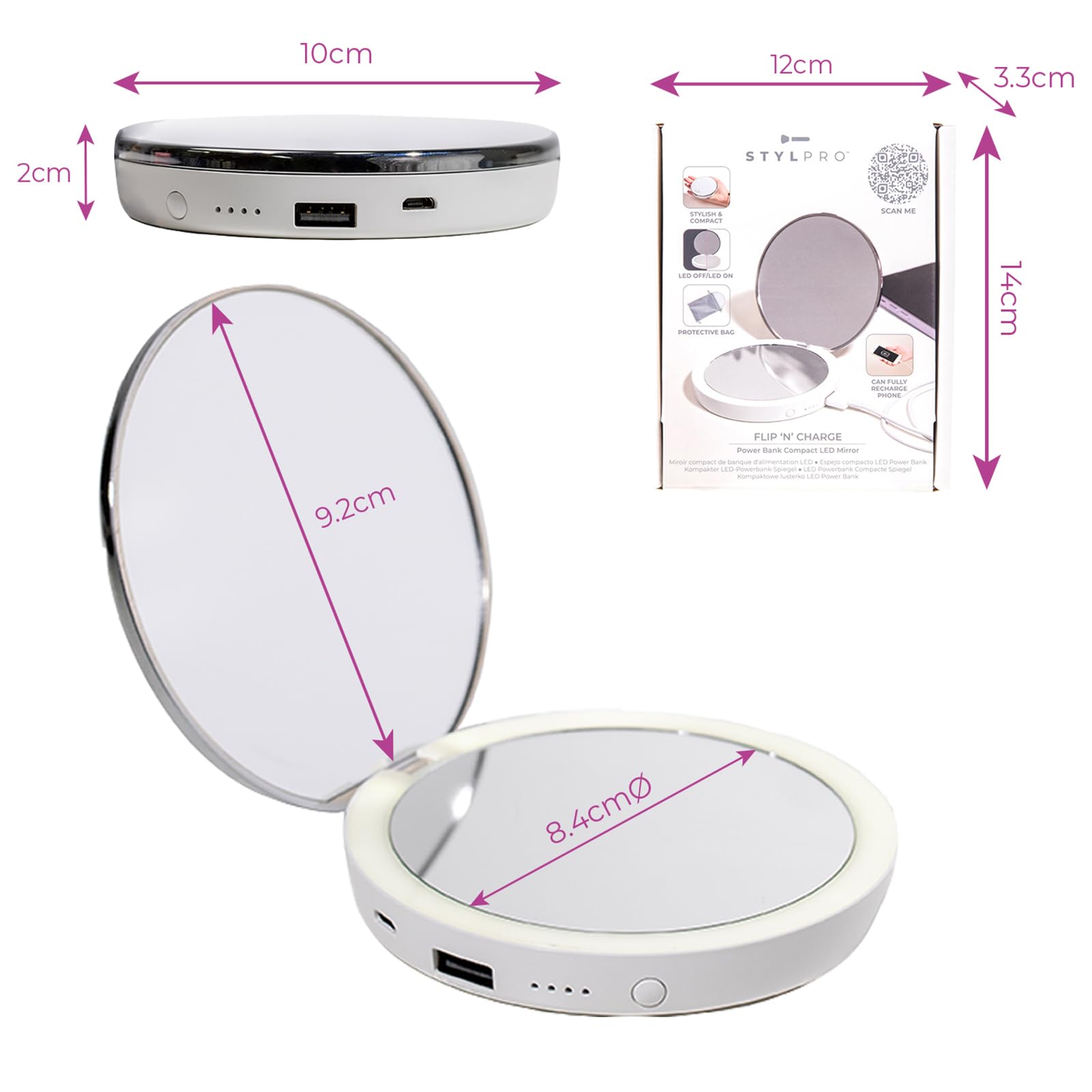 STYLPRO Flip 'n' Charge LED Mirror with Power Bank and 3x Magnification 6