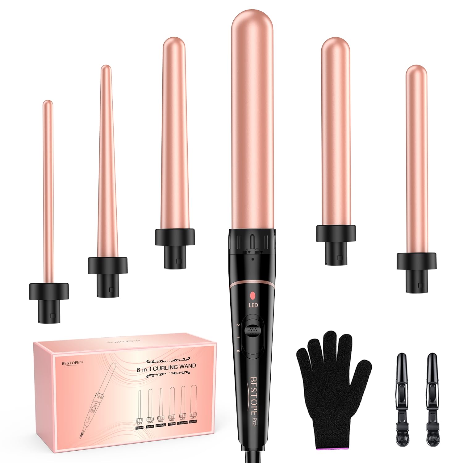BESTOPE PRO Lockenstab-Set 6-in-1, Lockeneisen mit 2 Temperaturstufen